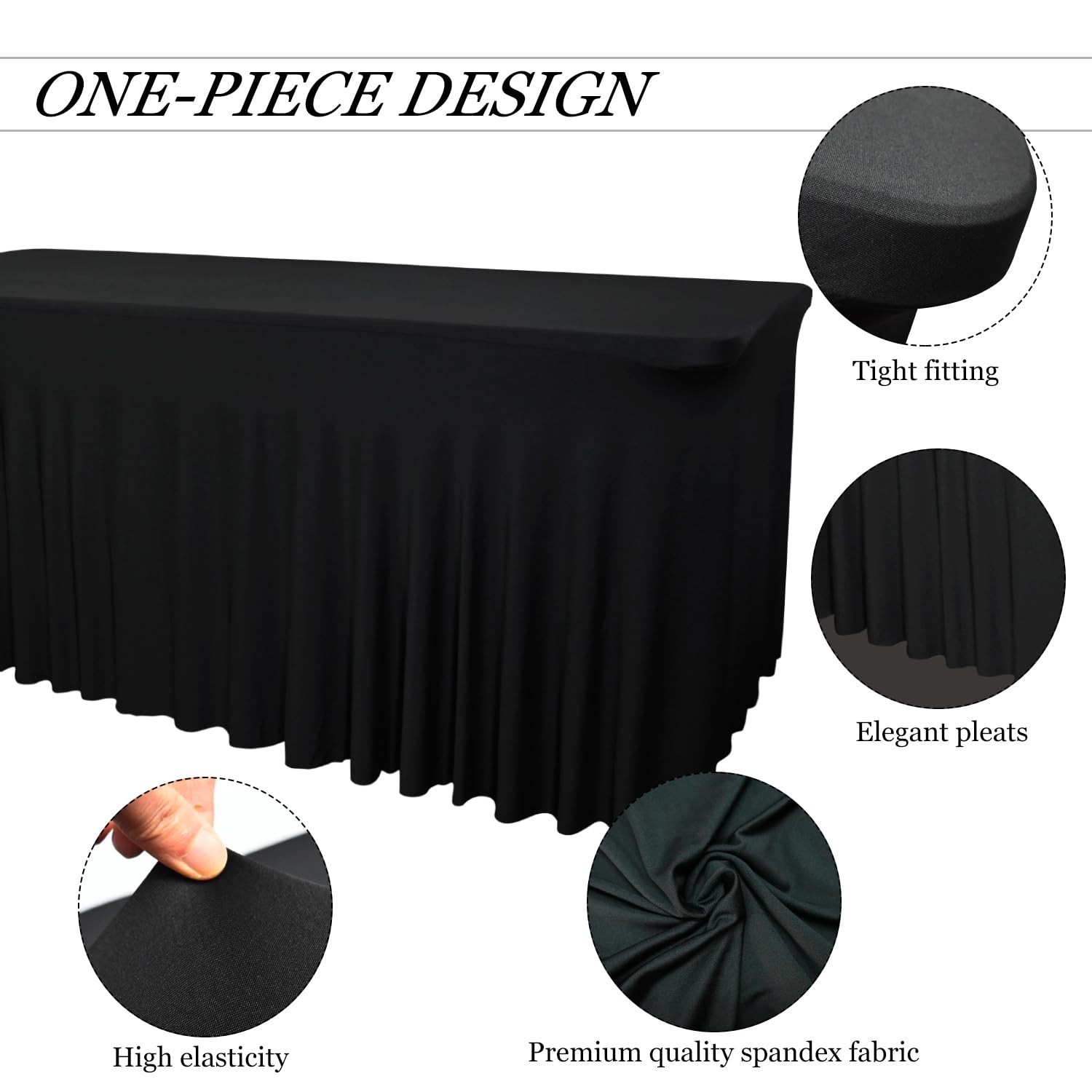 4-Pack Black Table Skirts for 4-Foot Rectangle Tables | 48''L x 24'... Fast Ship