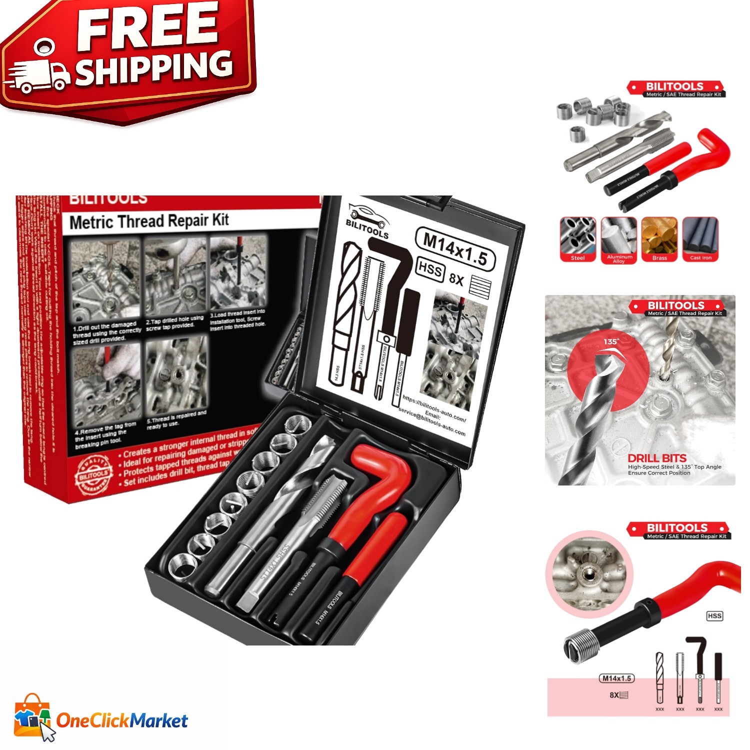 M14x1.5 Metric Thread Repair Kit with HSS Drill & Stainless Inserts