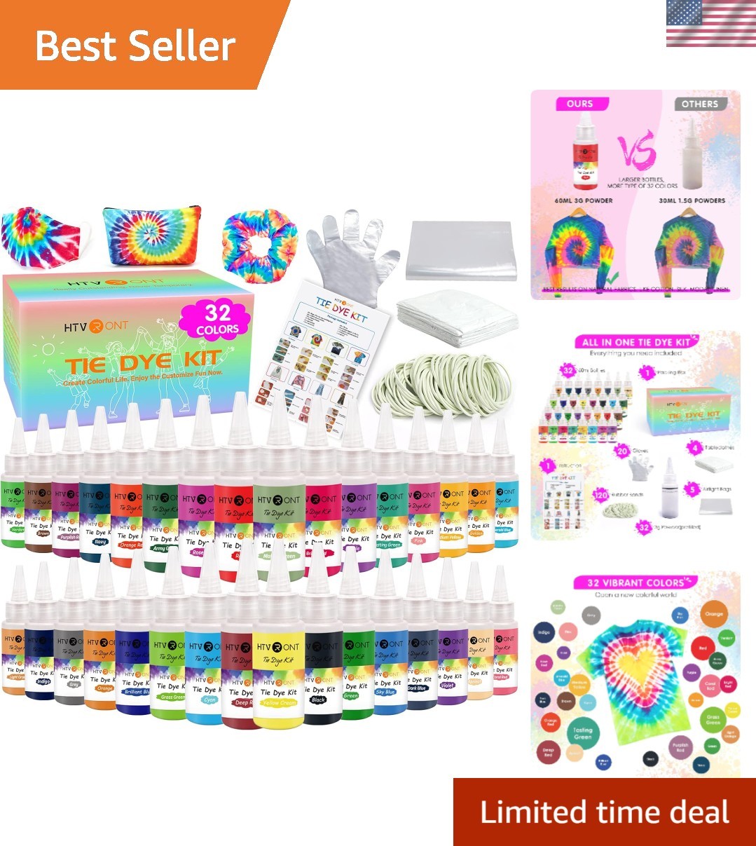 Vibrant 32-Color Tie Dye Kit - Easy, No-Mess Fabric Dyes for Creative Parties