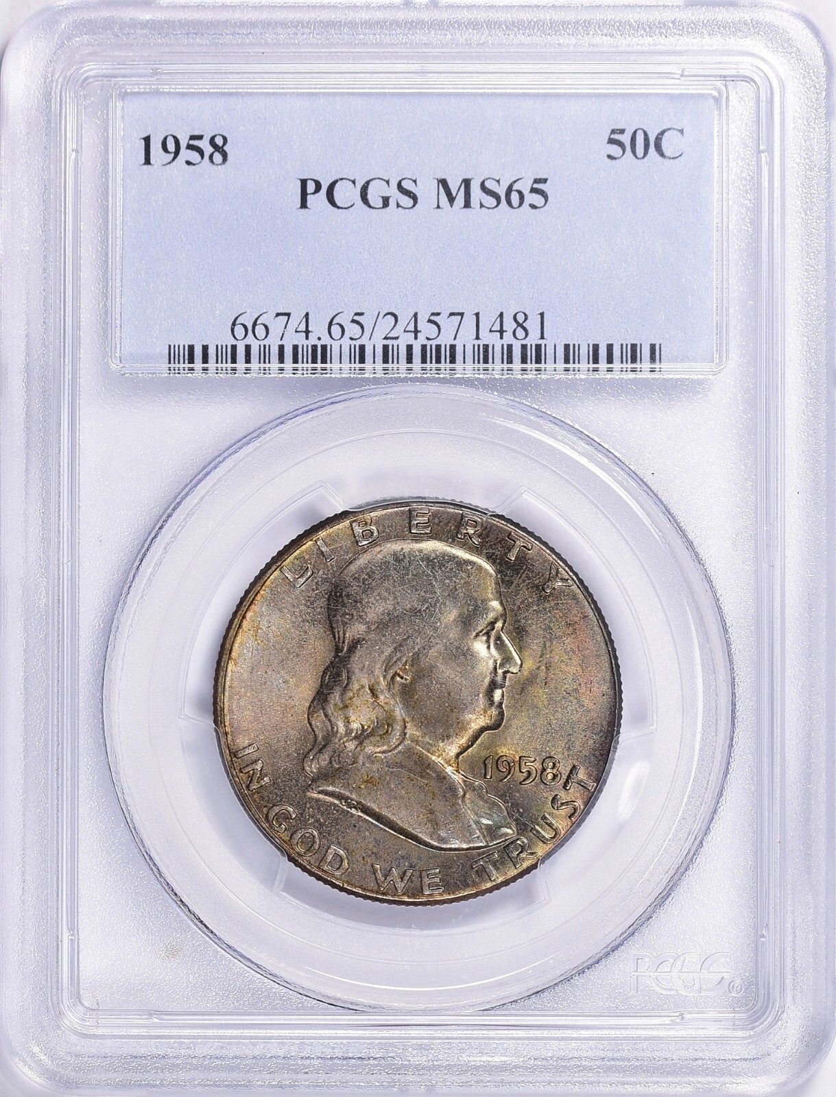 1958 Franklin Silver Half Dollar PCGS MS 65 End Roll Album Toned Toning Toner