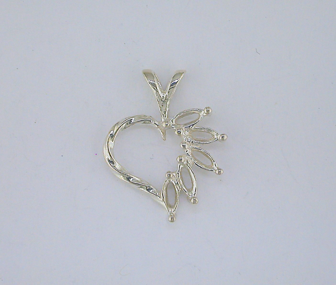 5 x 2.5 Marquise Cluster Heart Pendant Setting Sterling Silver