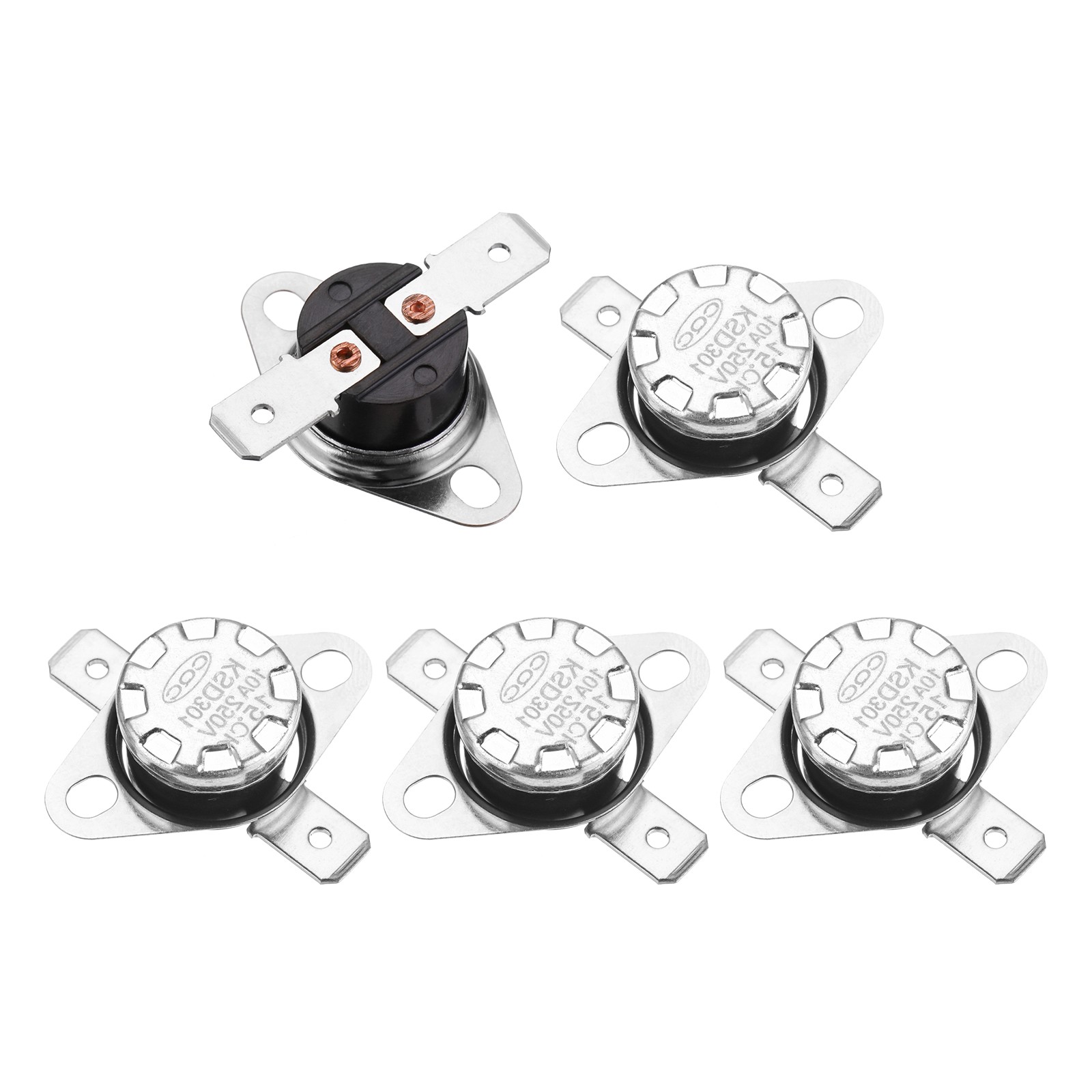 5Pcs Temperature Control Switch Thermostat KSD301 15°C 10A NO 6.3mm Pins
