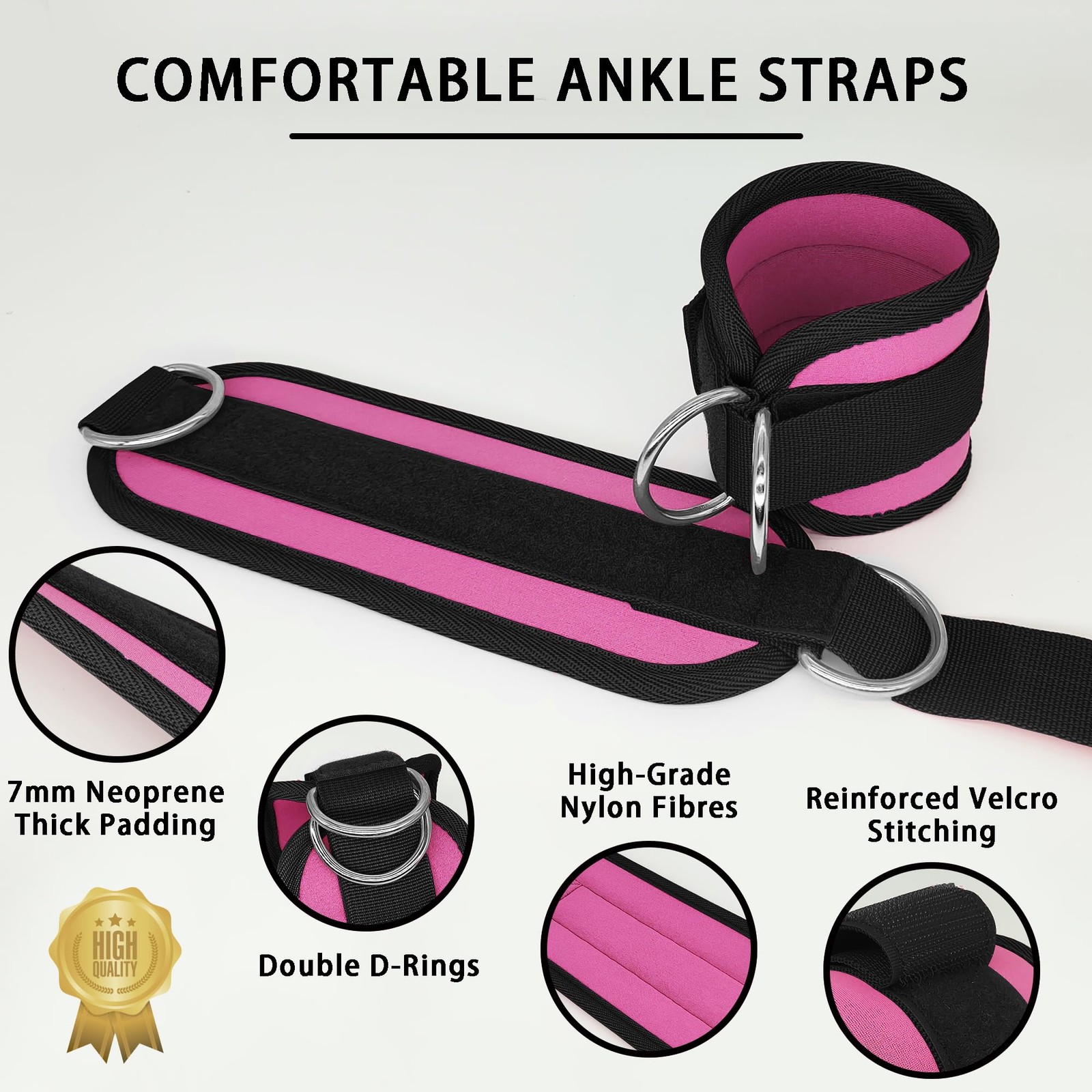 Ankle Strap for Cable Machine Glute Kickback Accessory, Rose Color