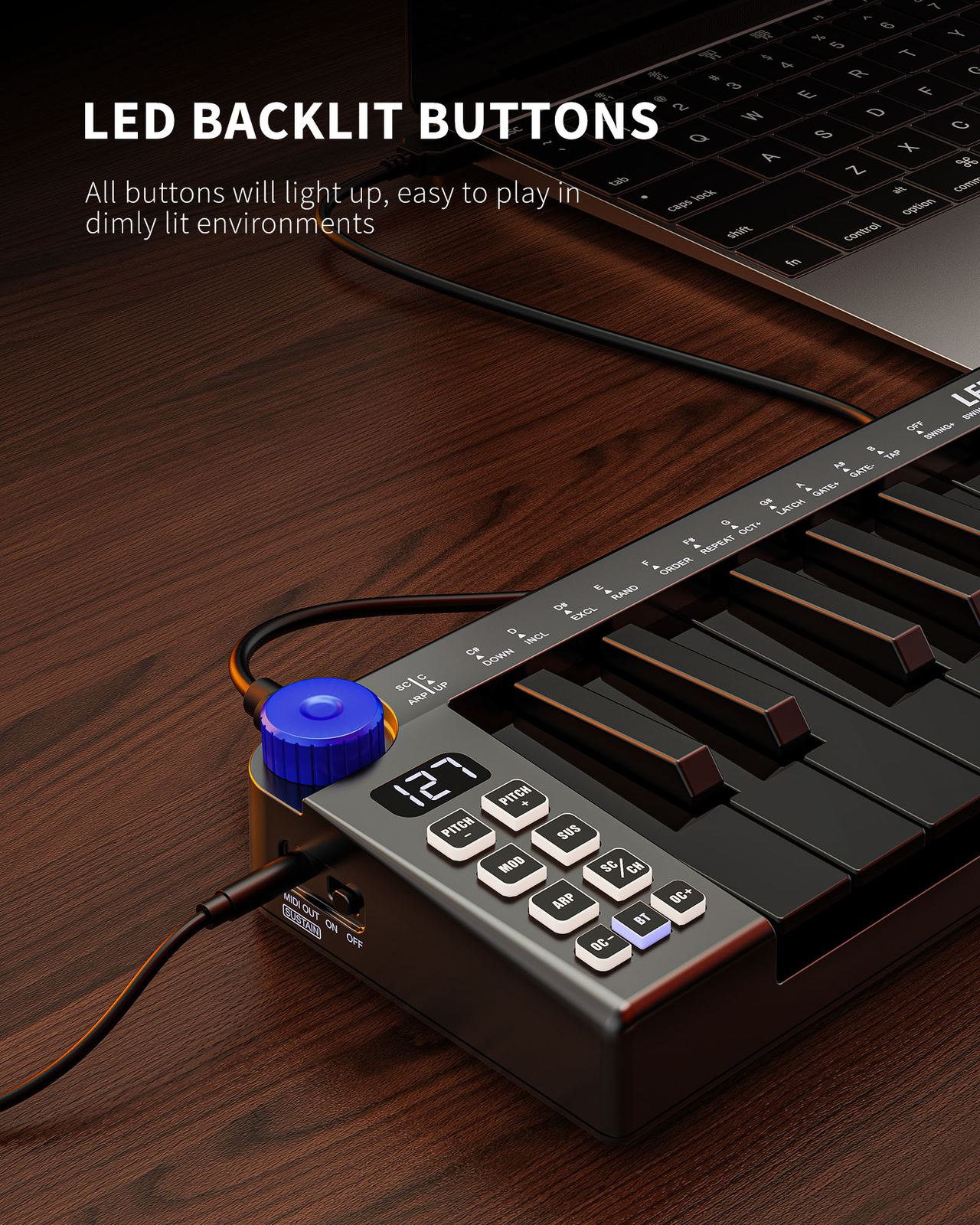 LEKATO 25 Key MIDI Controller Bluetooth MIDI Keyboard 360 Knob Rechargeable
