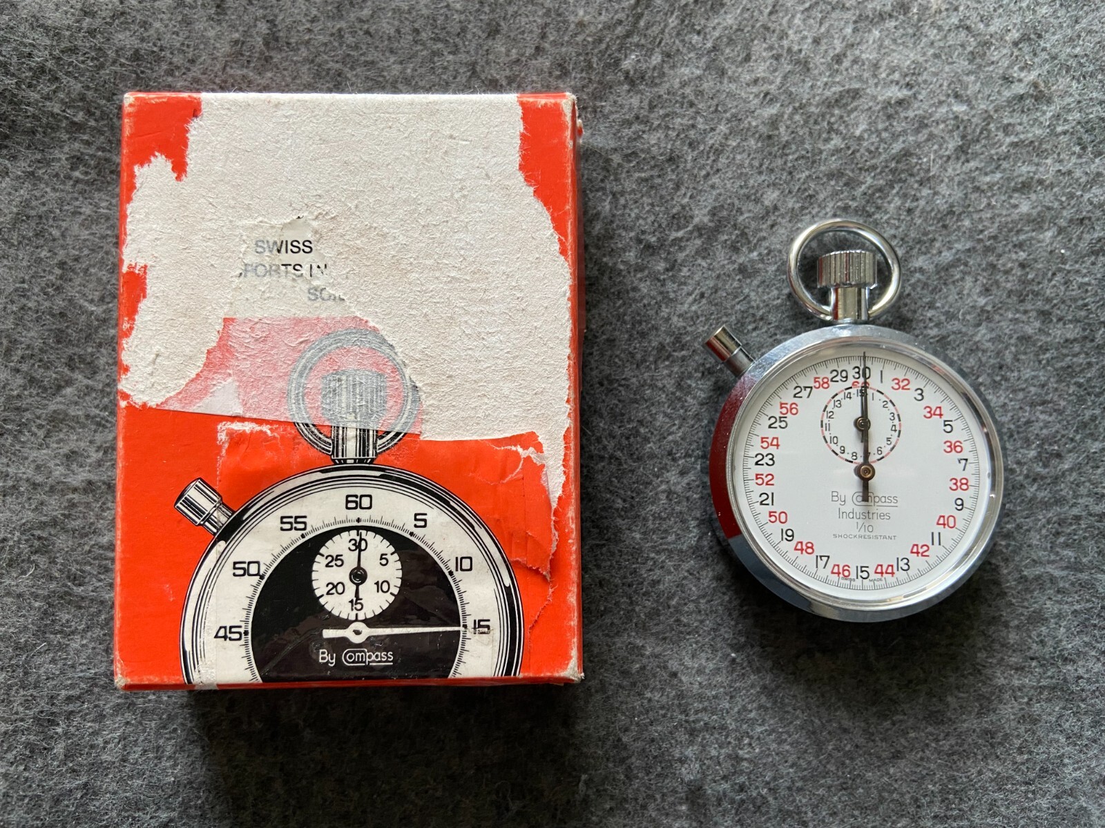 Compass Industries 1/10 Swiss Vintage Mechanical Wind Up Stopwatch with the Box