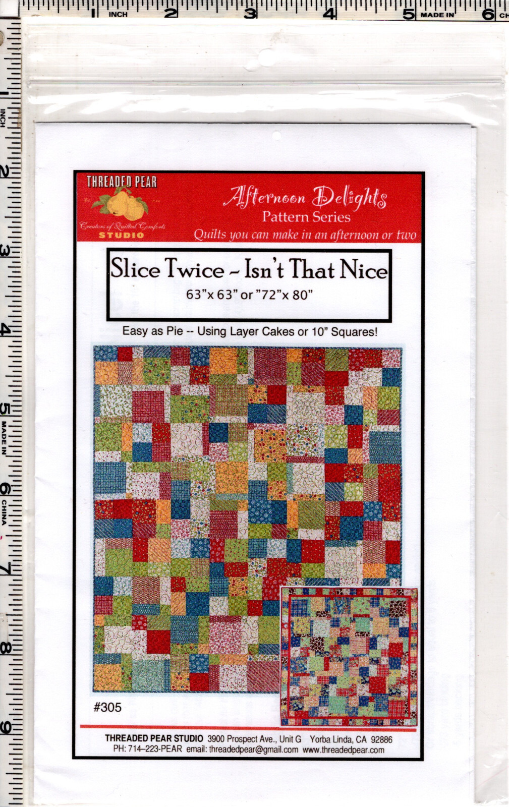 Slice Twice~Isn't That Nice" Theaded Pear Studio Quilt # 305 63"x63" or 72"x80"