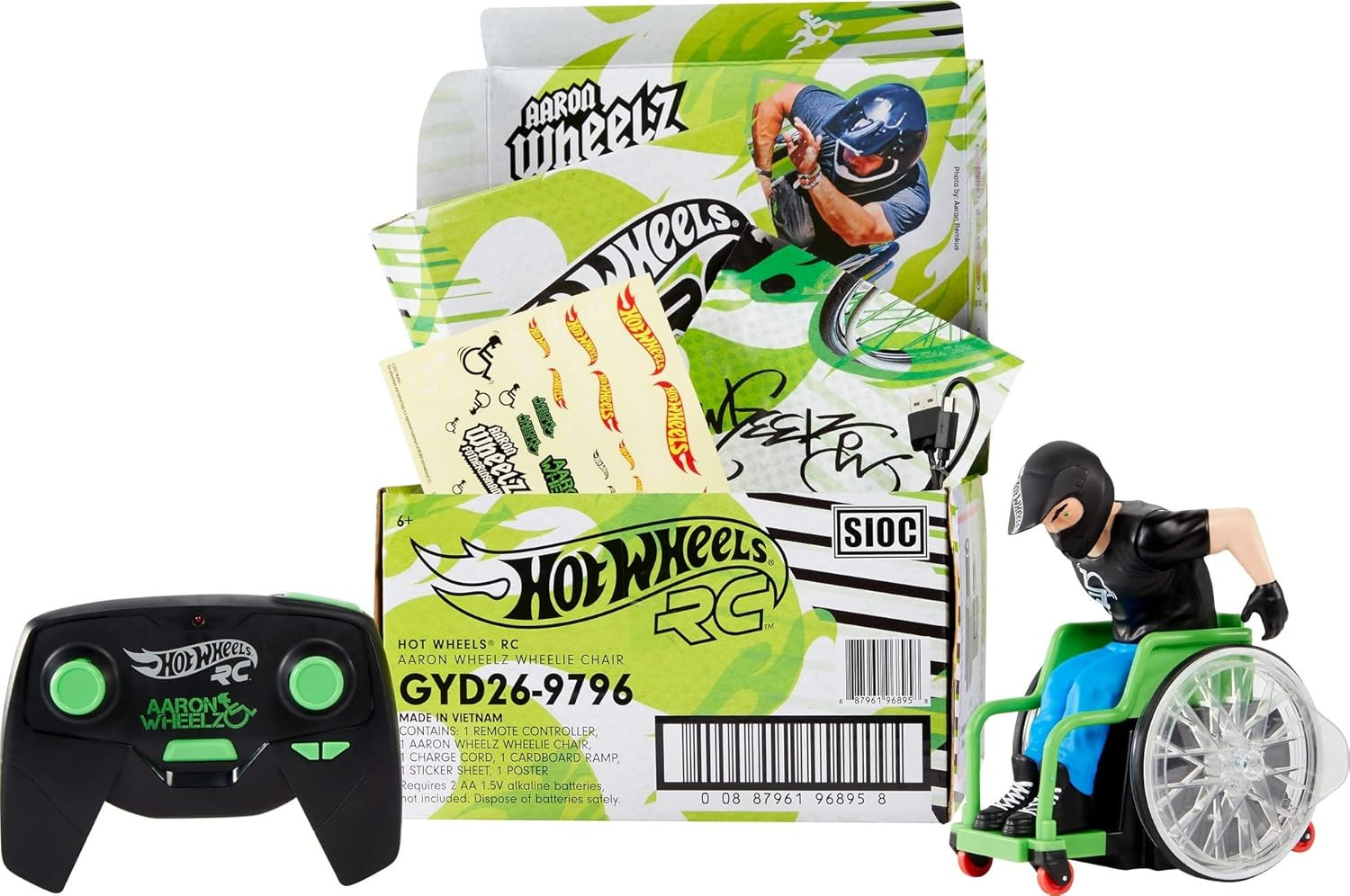 Hot Wheels RC Aaron Wheelz Wheelie Chair, Remote-Control Wheelchair with Motocro