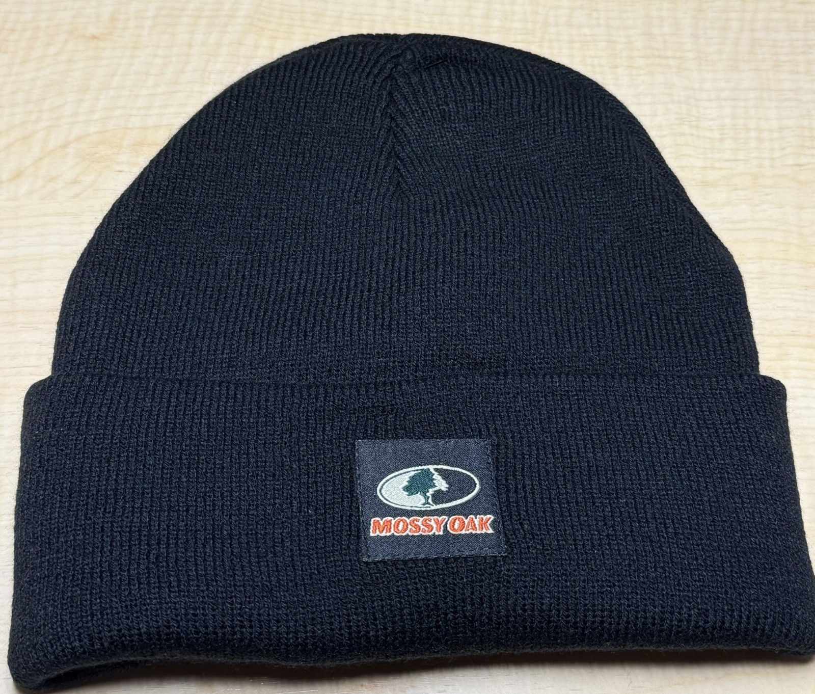 Mossy Oak Beanie Hat Black Knit Cuffed Winter Cap Hunting Outdoor New
