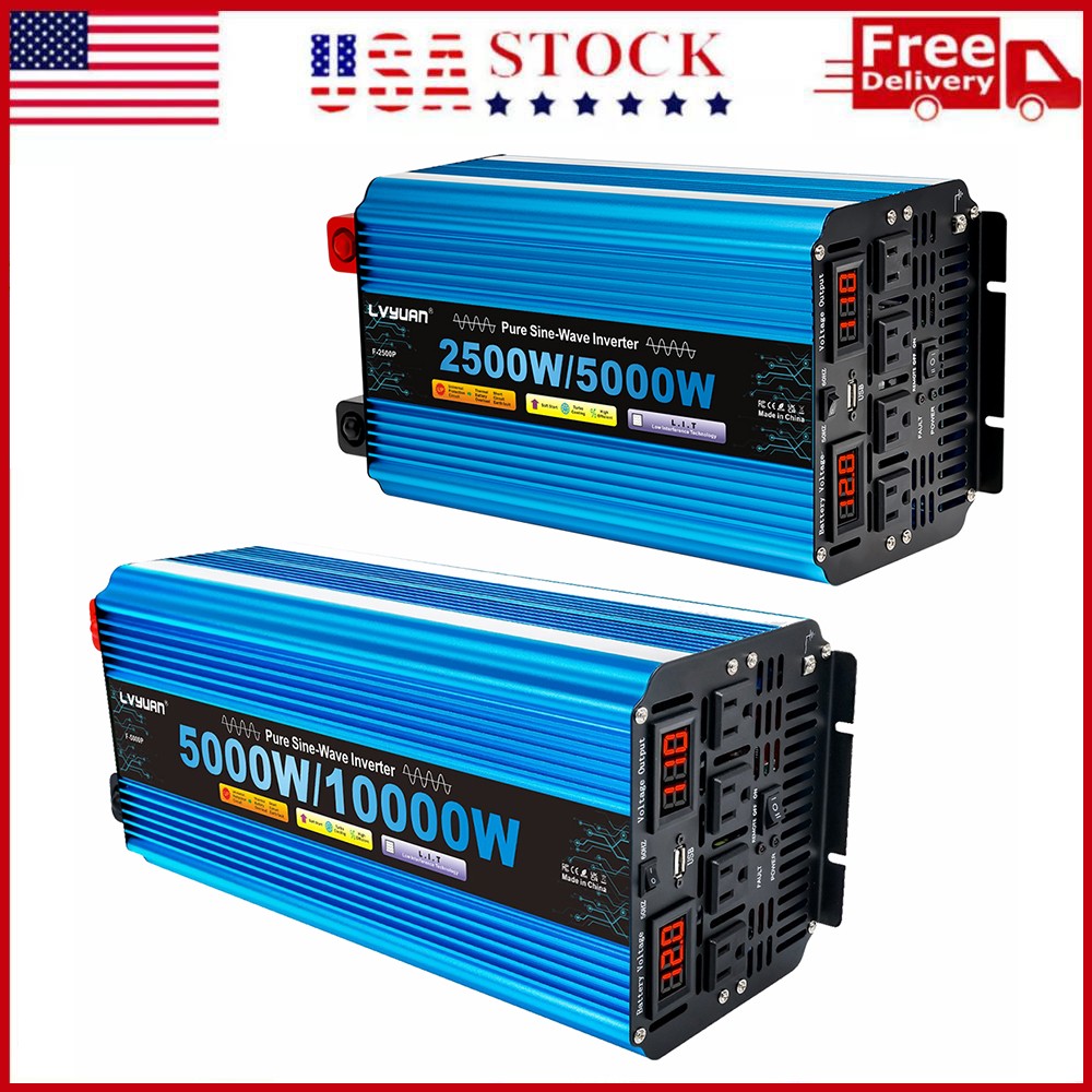 5000W/10000W 2500W/5000W Pure Sine Wave Power Inverter 12V 24V to 110V Converter