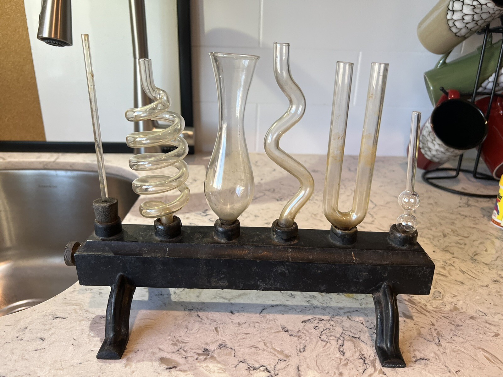 Early Pascal's Law Apparatus Equilibrium Tubes Vintage Science Cast Iron Base
