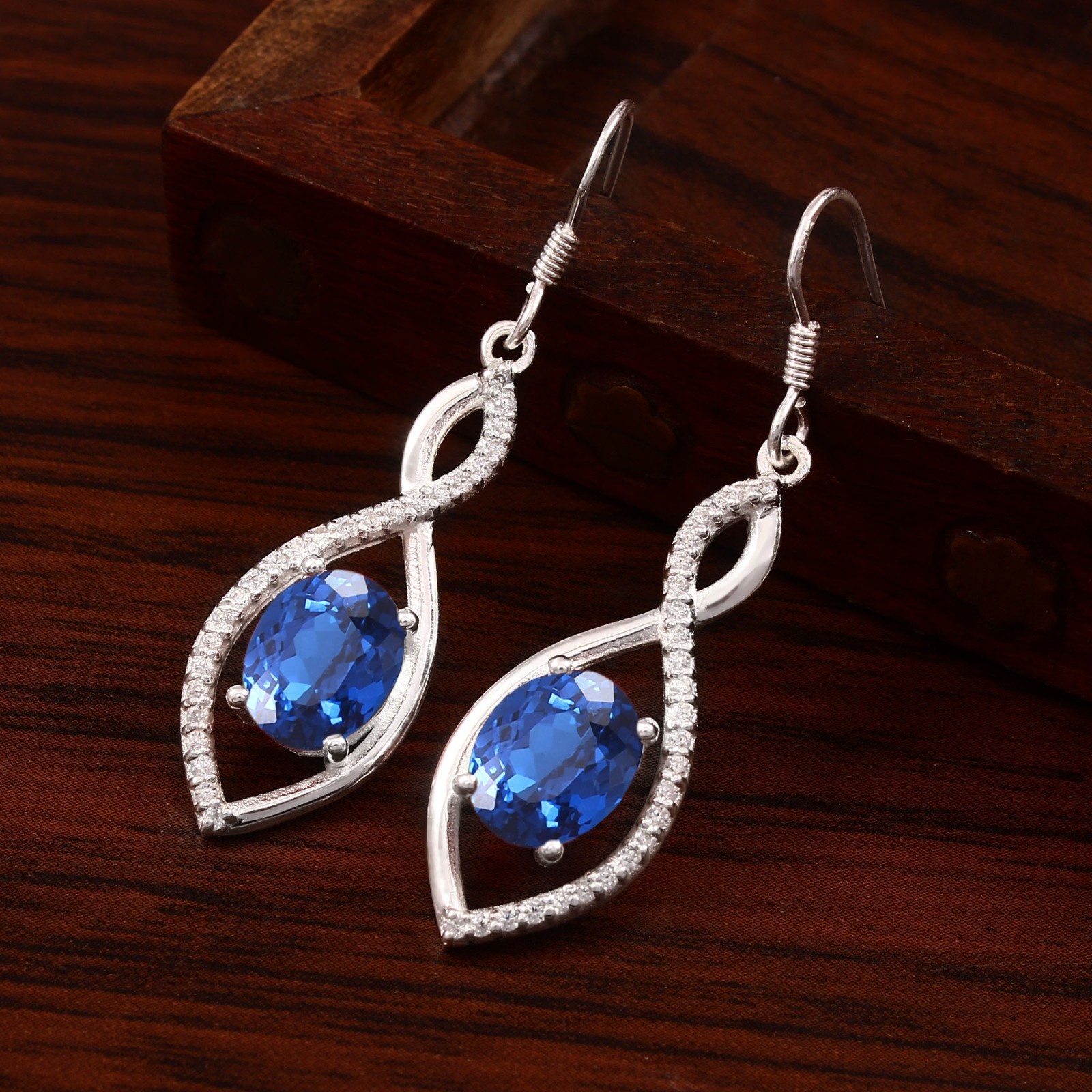 AAA Blue Spinel Earrings 925 Sterling Silver Dangle Oval 10x8mm Birthday Gift