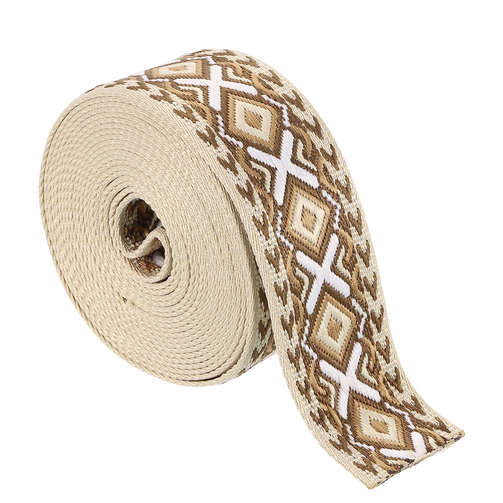 5Yards Cotton Webbing Strap 50mm Jacquard Webbing Purse Strap, Khaki-White