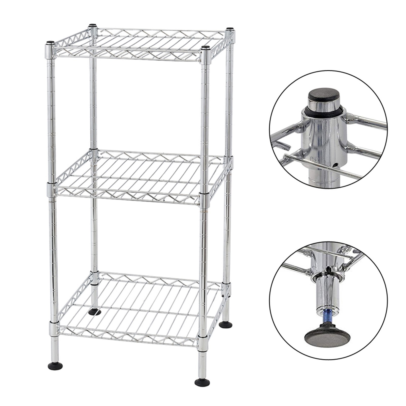 3-Tier Steel Wire Shelving Tower 11.81 x 11.81 x 23.62" Silver For Bathrooms