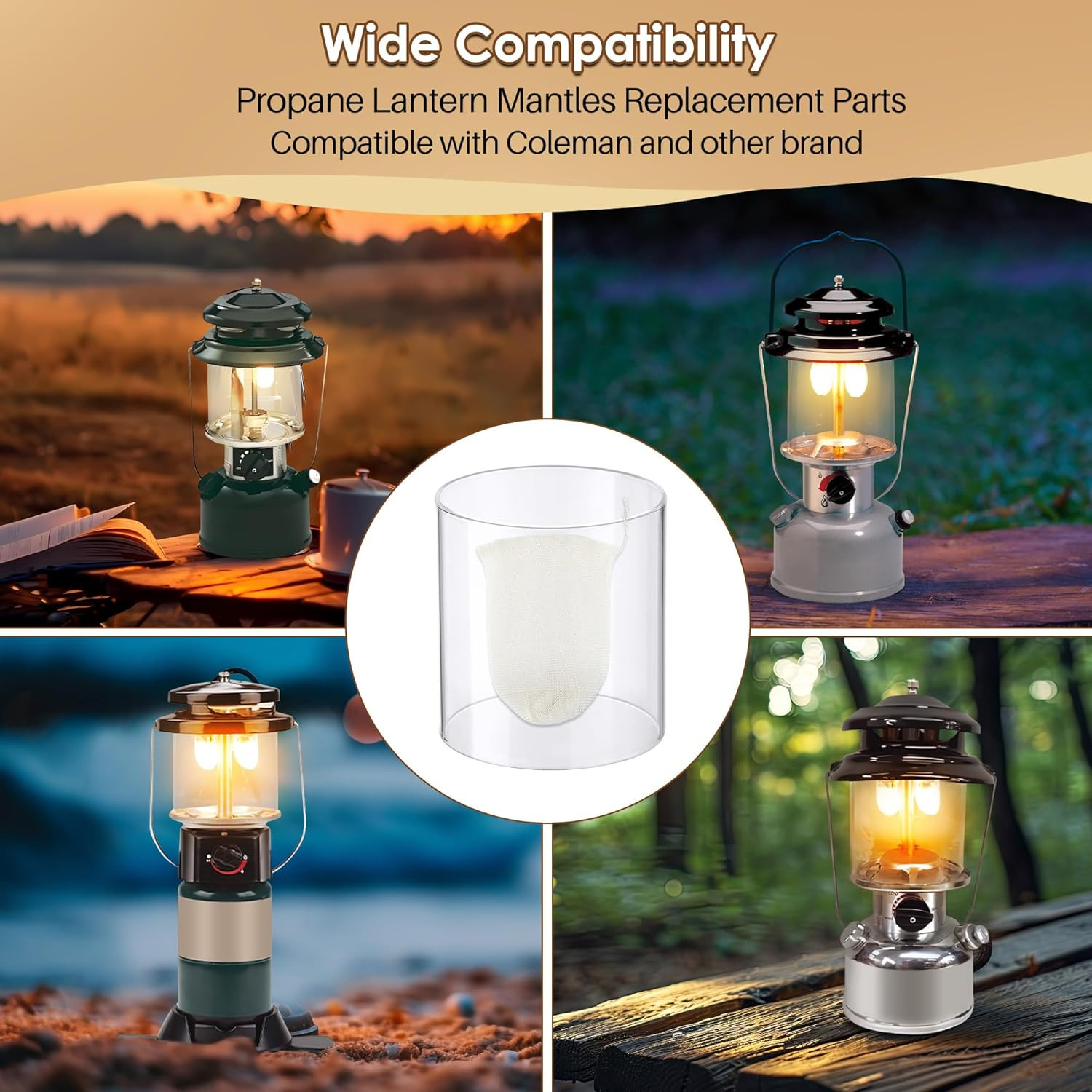 11 Pcs Propane Lantern Mantles with Glass Replacement Globe, Standard Lantern Re