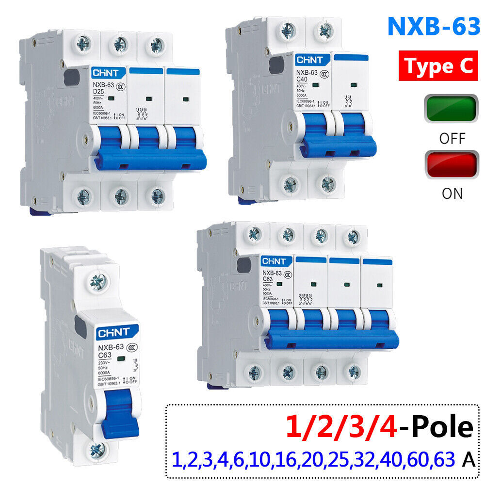 1/2/3/4 Pole MCB 1,2,3,4,6,10-63A Circuit Breaker Disconnector Type C 6kA NXB-63