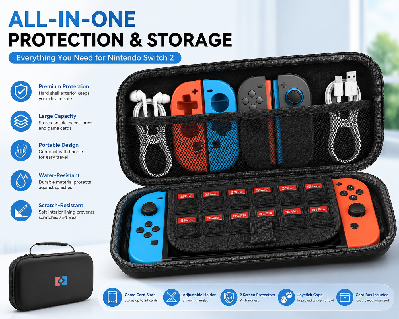 Nineshi Nintendo Switch 2 Carrying Case Accessories Bundle Black