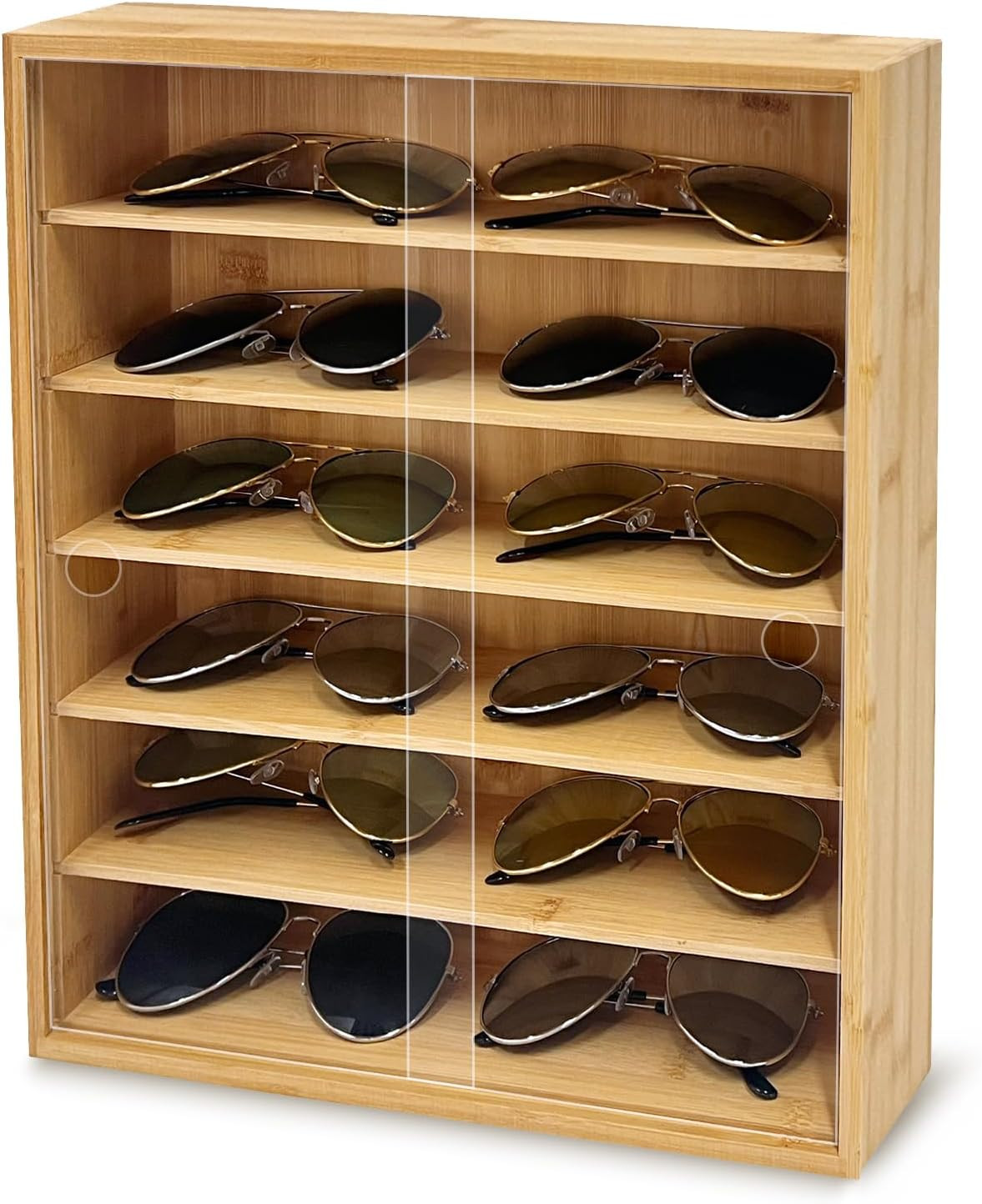 Bamboo Sunglasses Display Case Wall Mounted, Sunglasses Organizer, Large Glasses