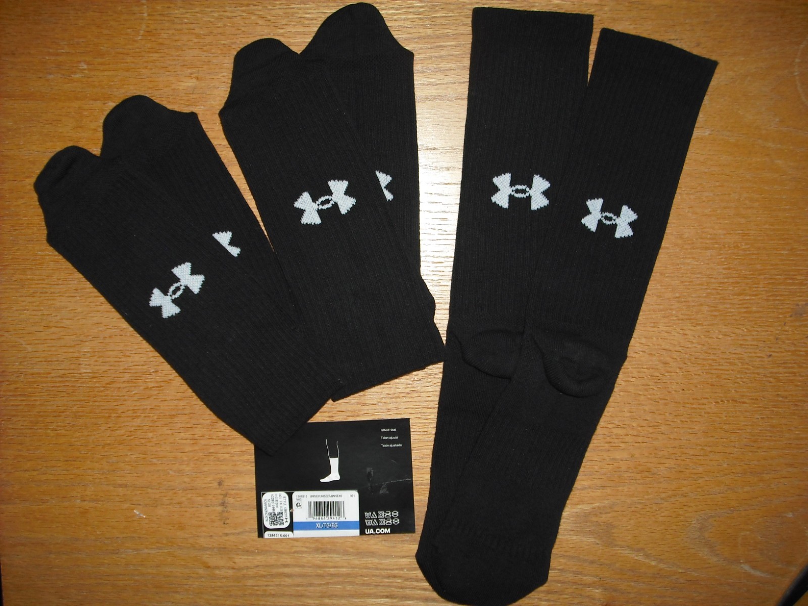 Mens NWT UNDER ARMOUR Crew Socks 3prs BIG &TALL Black Sz:XL (13-16) FREE SHIP!