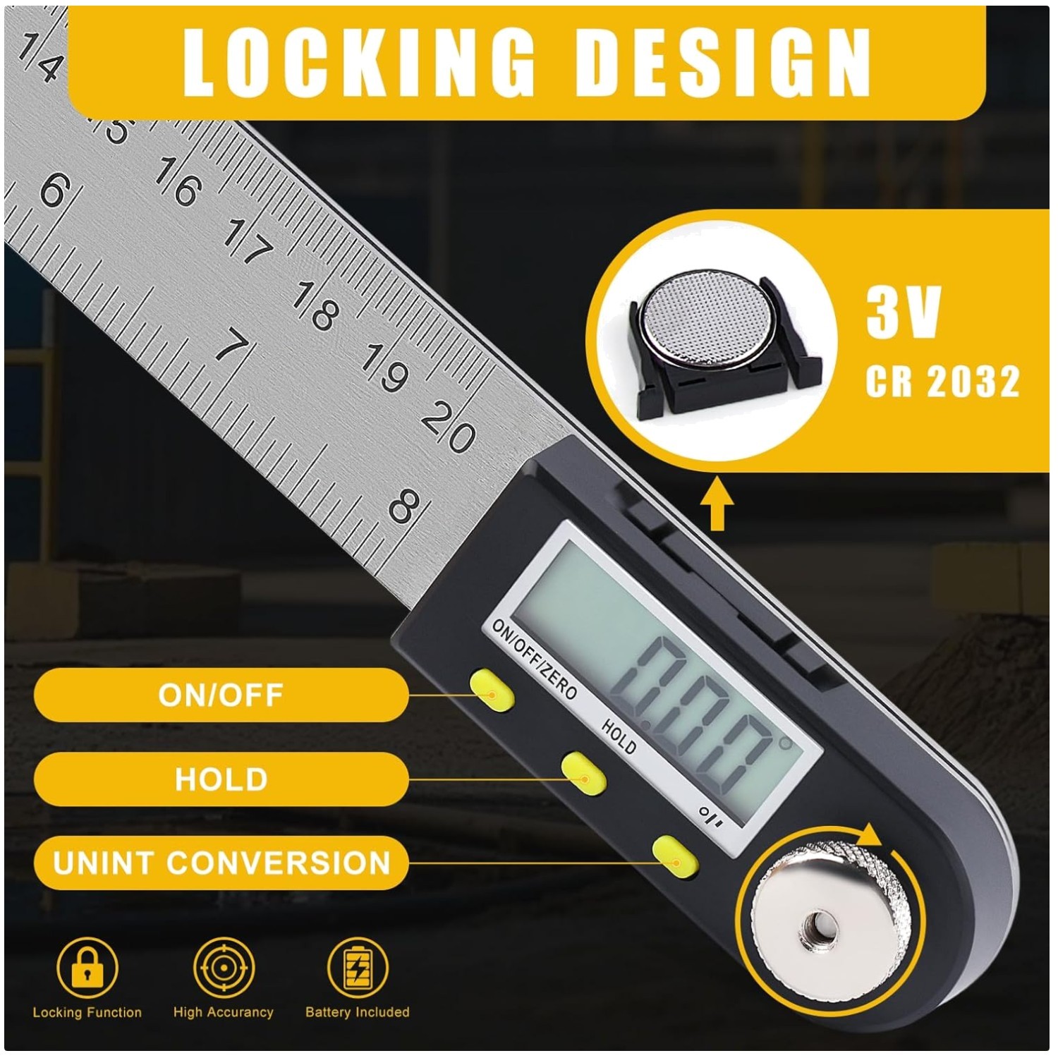 Digital Stainless Steel Protractor - 360° Measurement