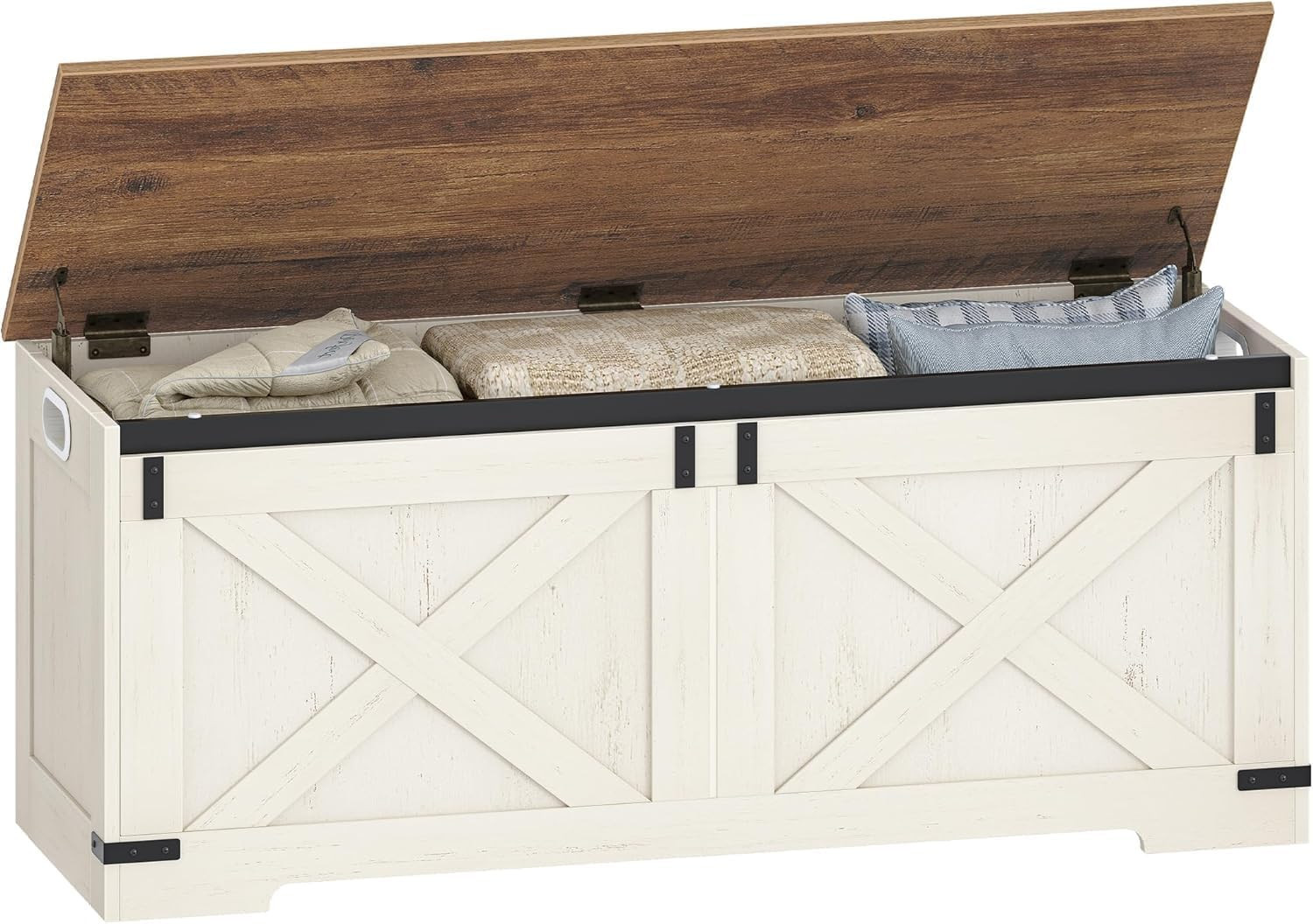 47.2" Storage Chest, Large Storage Trunk with 2 Hinges, Farmhouse Wooden Box Ben
