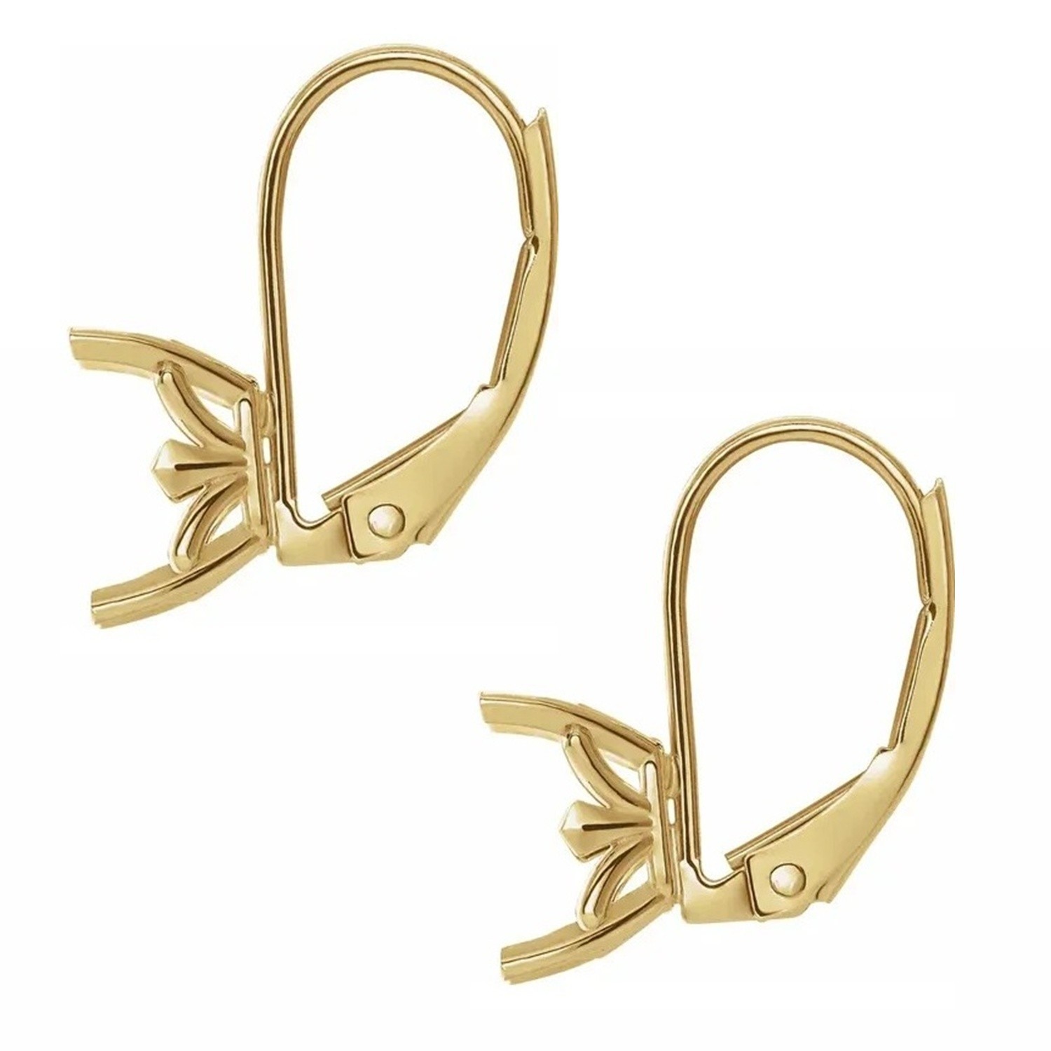 14K Yellow Gold Lever Back Earring Mountings Emerald Cut Sculptural  Inspired-2