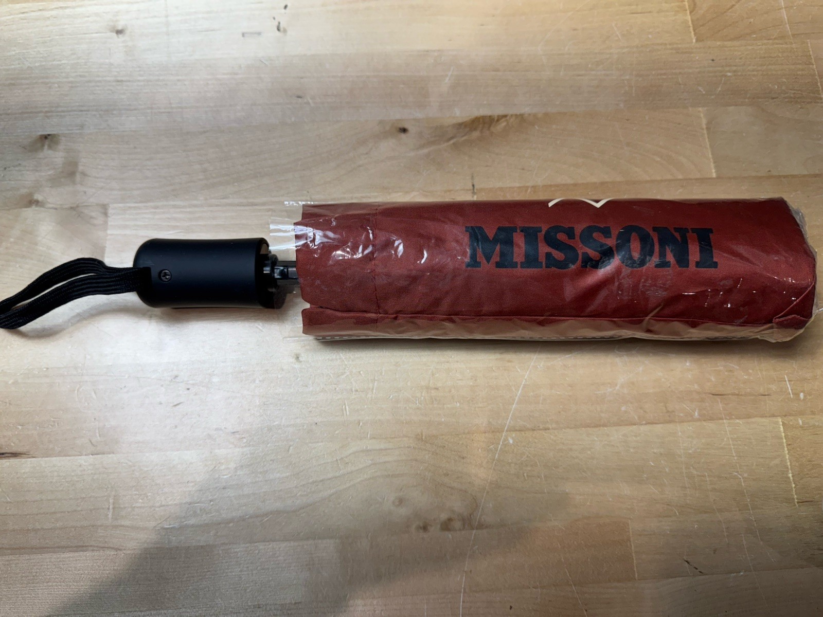 MISSONI Stark Compact Folding Umbrella Rust Zigzag Chevron Print Automatic
