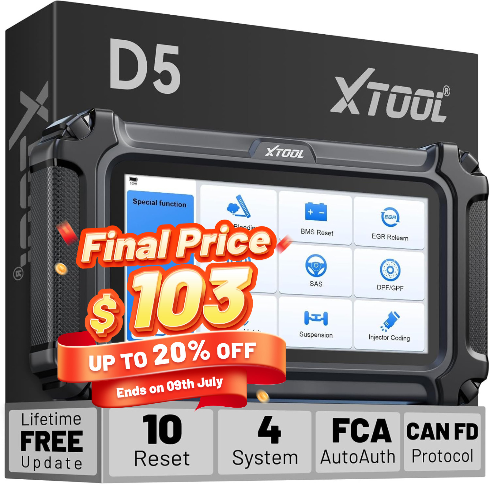 XTOOL D5 Car OBD2 Diagnostic Scanner TCM ABS SRS Engine Code Reader 10+ Services
