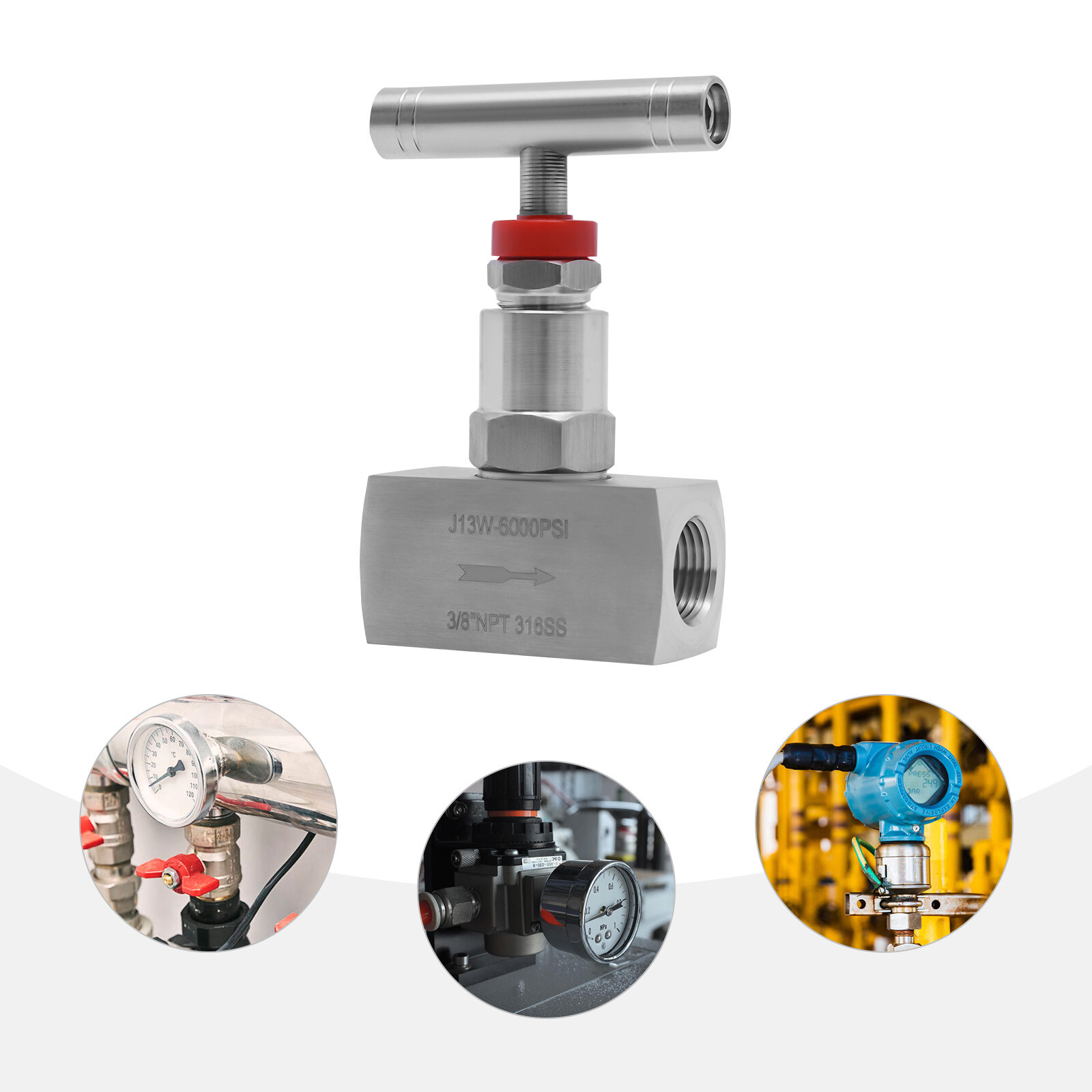 3/8" Stainless Steel Needle Valve 6000 PSI for Hydraulic Flow Control