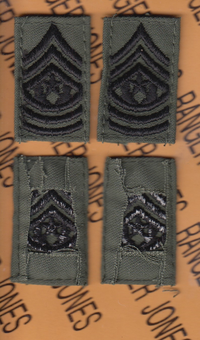 Enlisted COMMAND SERGEANT MAJOR CSM E-9 OD Green & Black rank patch set sewn C