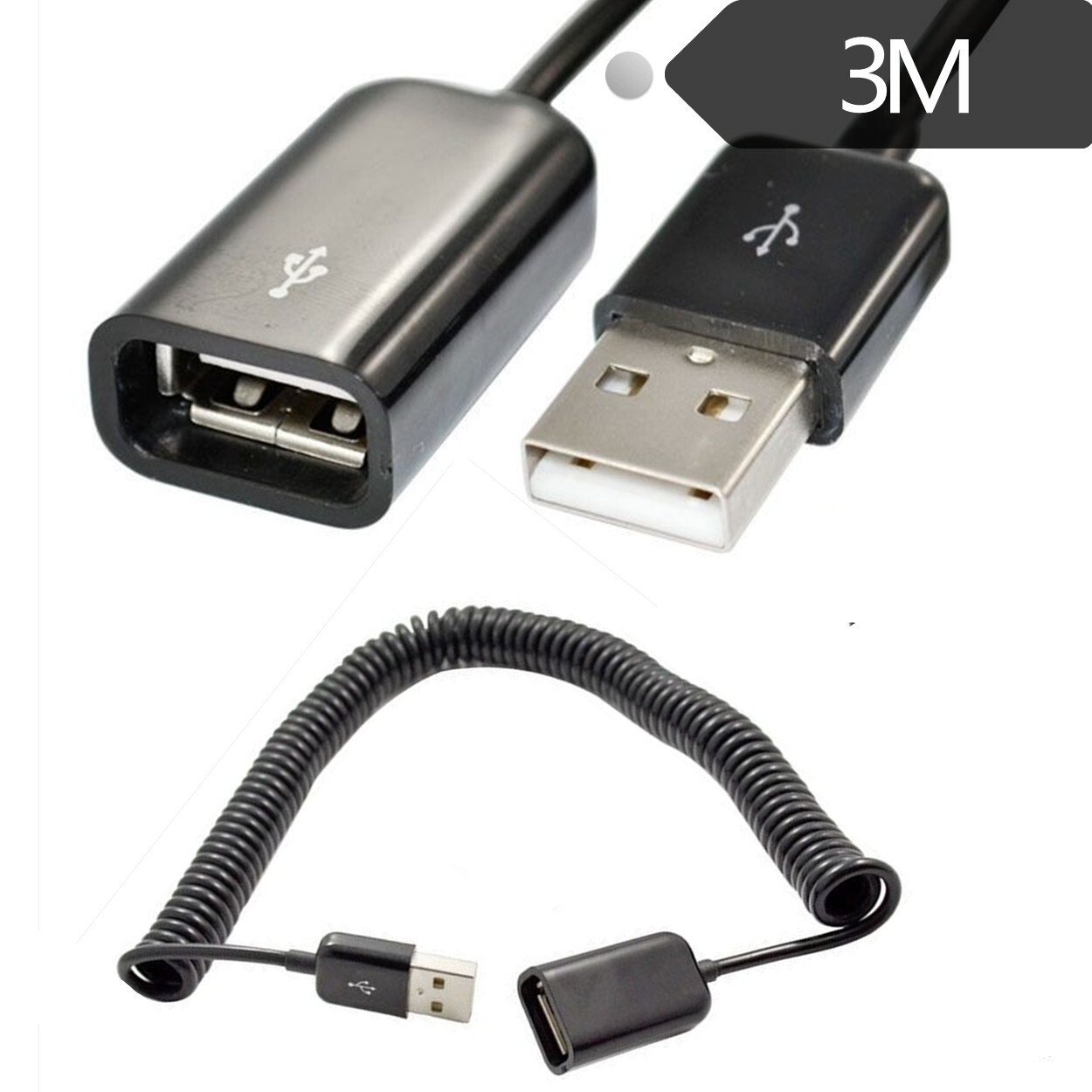 3M 10FT Spiral Coiled USB 2.0 Male to Female Adapter Cable Cord Extender Stretch