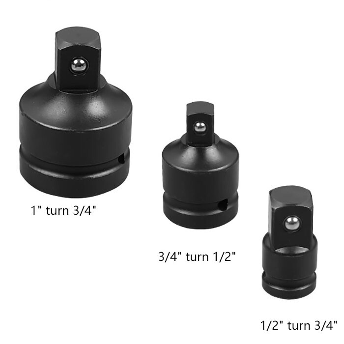 1" 3/4" 1/2" Reducer Drive, Deep Air Impact Socket CrV Heated Treated Adapter