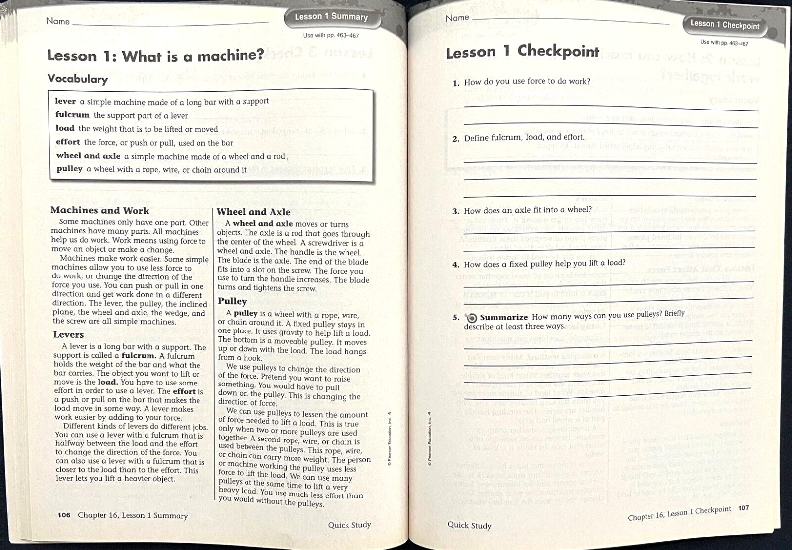 4th Grade - SCIENCE - QUICK STUDY - Intervention Study Guide (2006, Foresman)