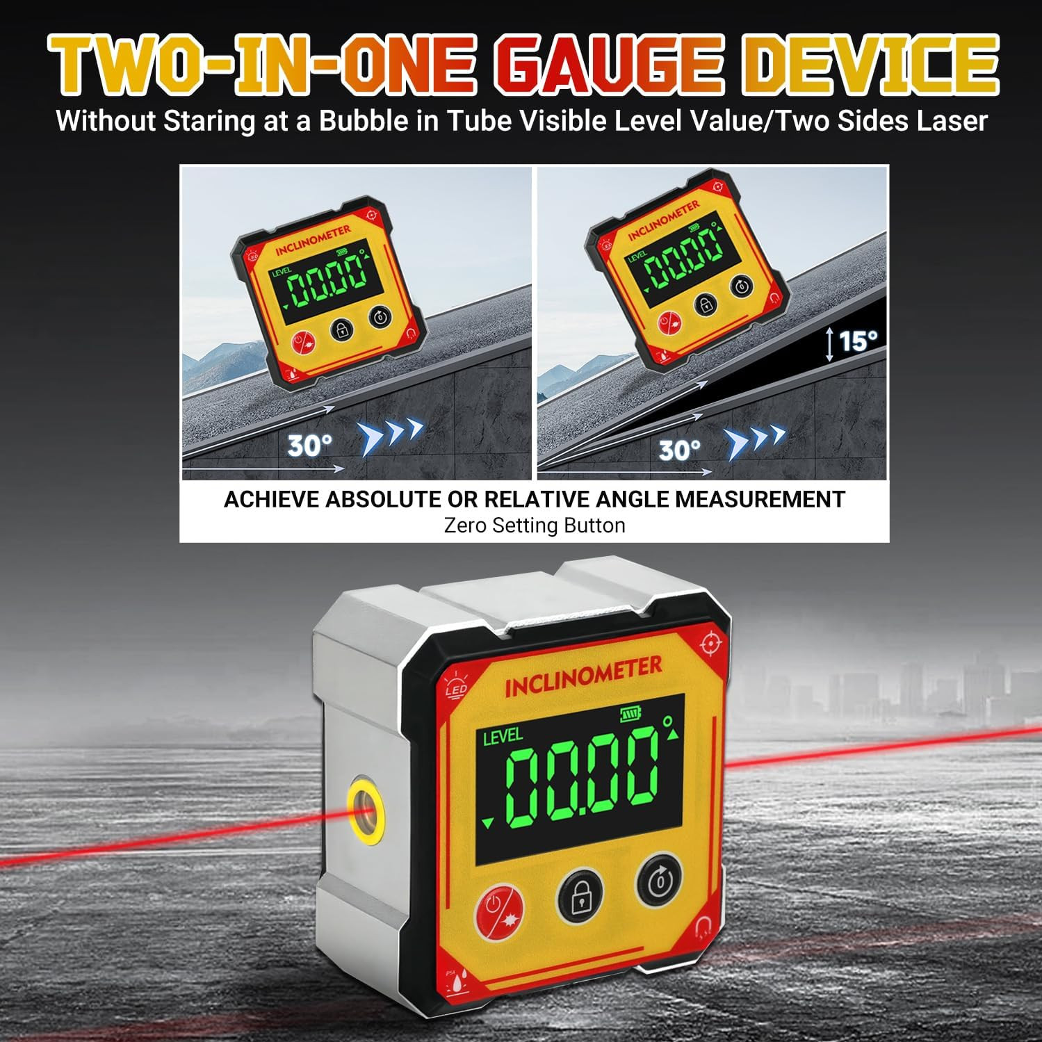 Digital Angle Finder with Laser, 4-side Electronic Strong Magnetic Angle Gauge