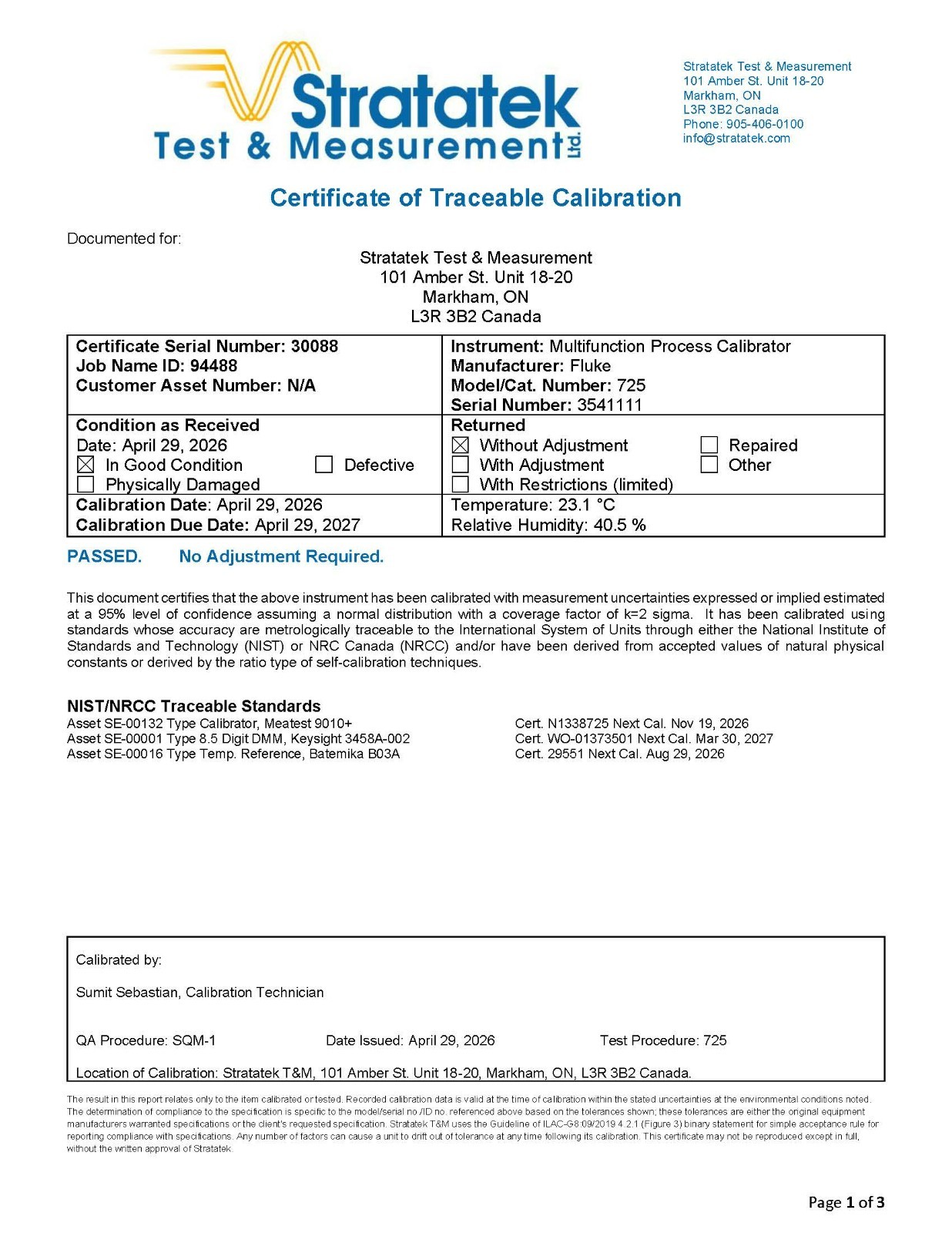 Fluke 725 Multifunction Process Calibrator NIST Calibrated with Data
