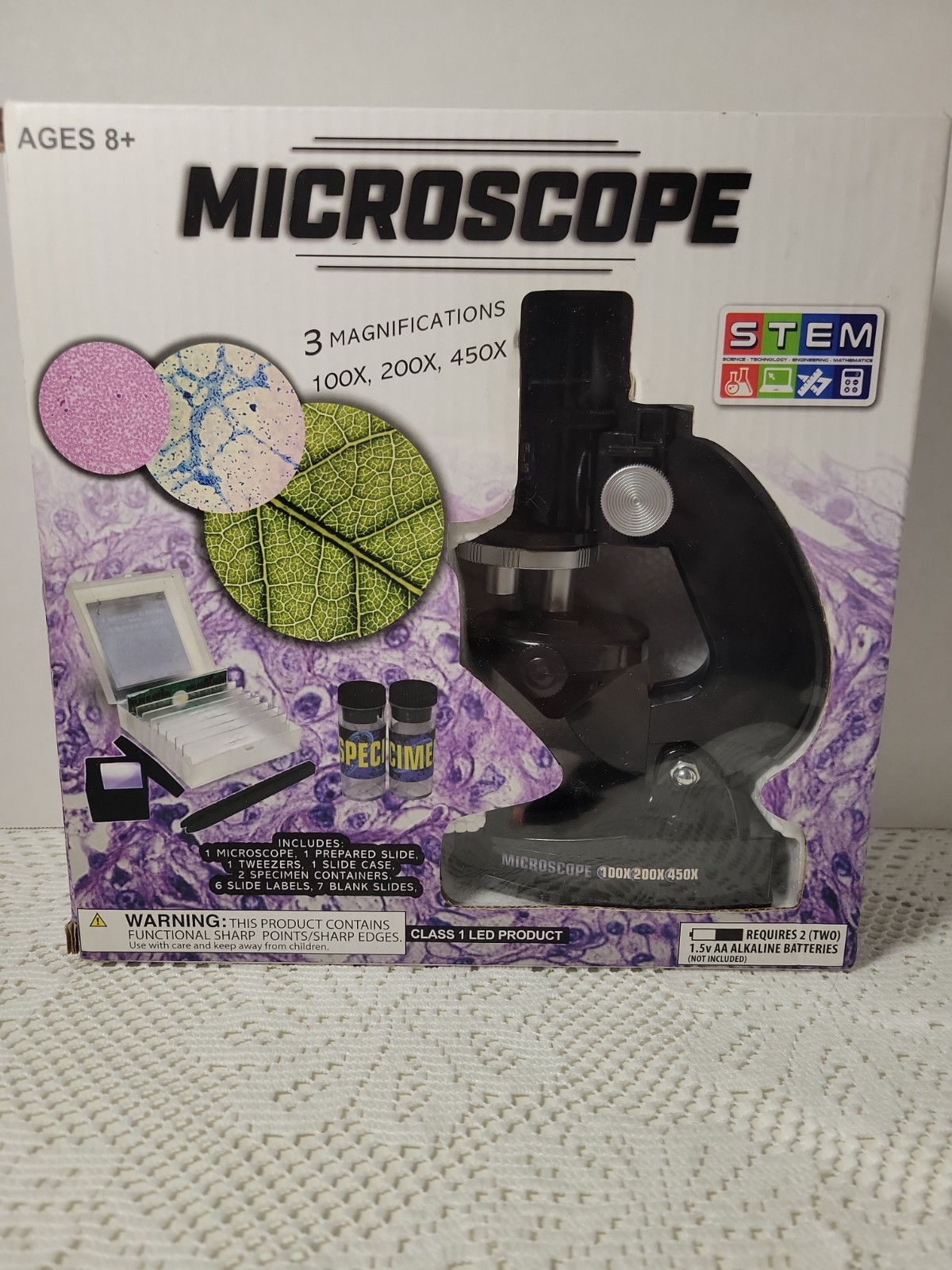 STEM Microscope w/ Light Source 100x, 200x, 450x, Kids, Educational, Ages 8+ NEW