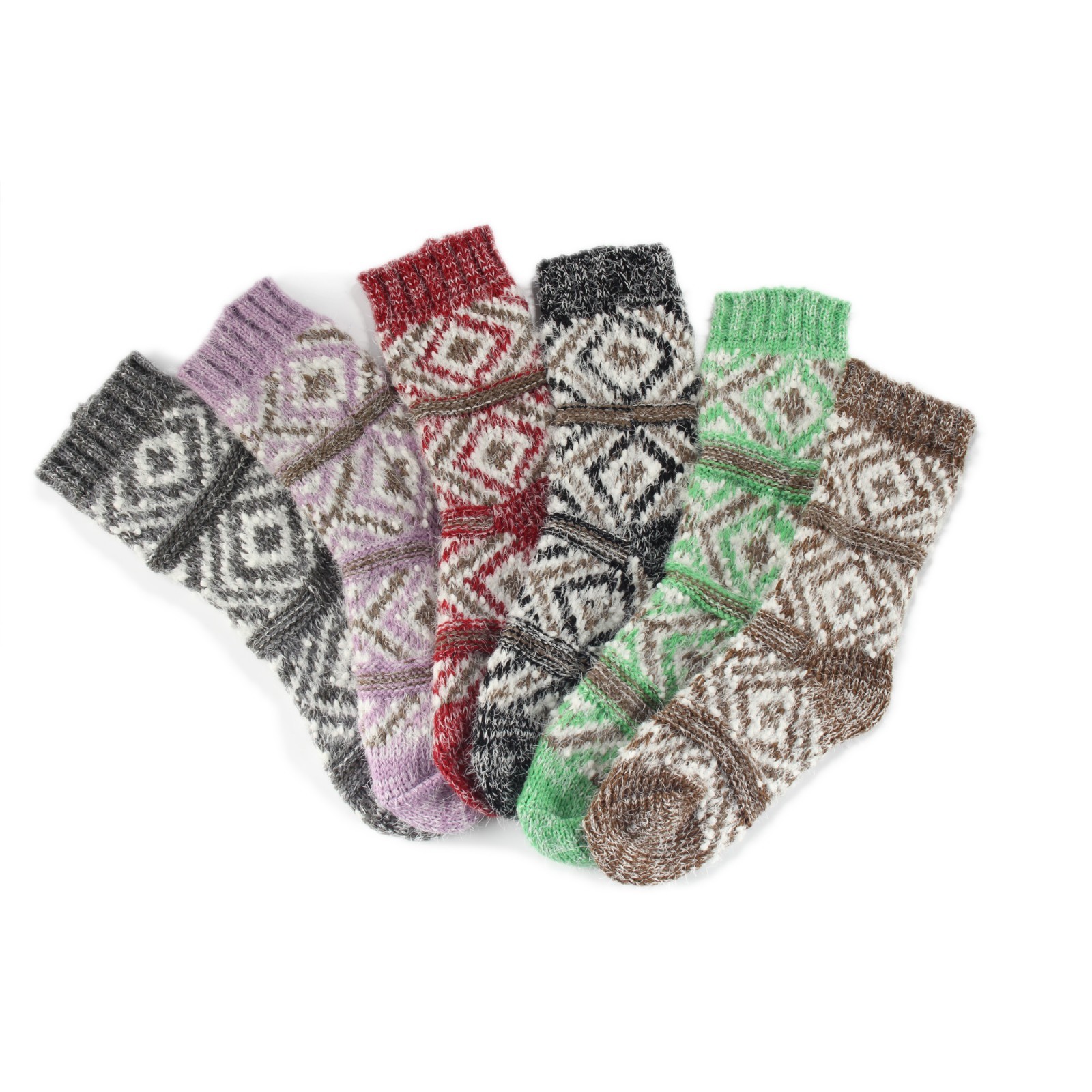 Women's Thick Comfy Vintage Knitted Colorful Patterned Cabin Crew Slipper Socks