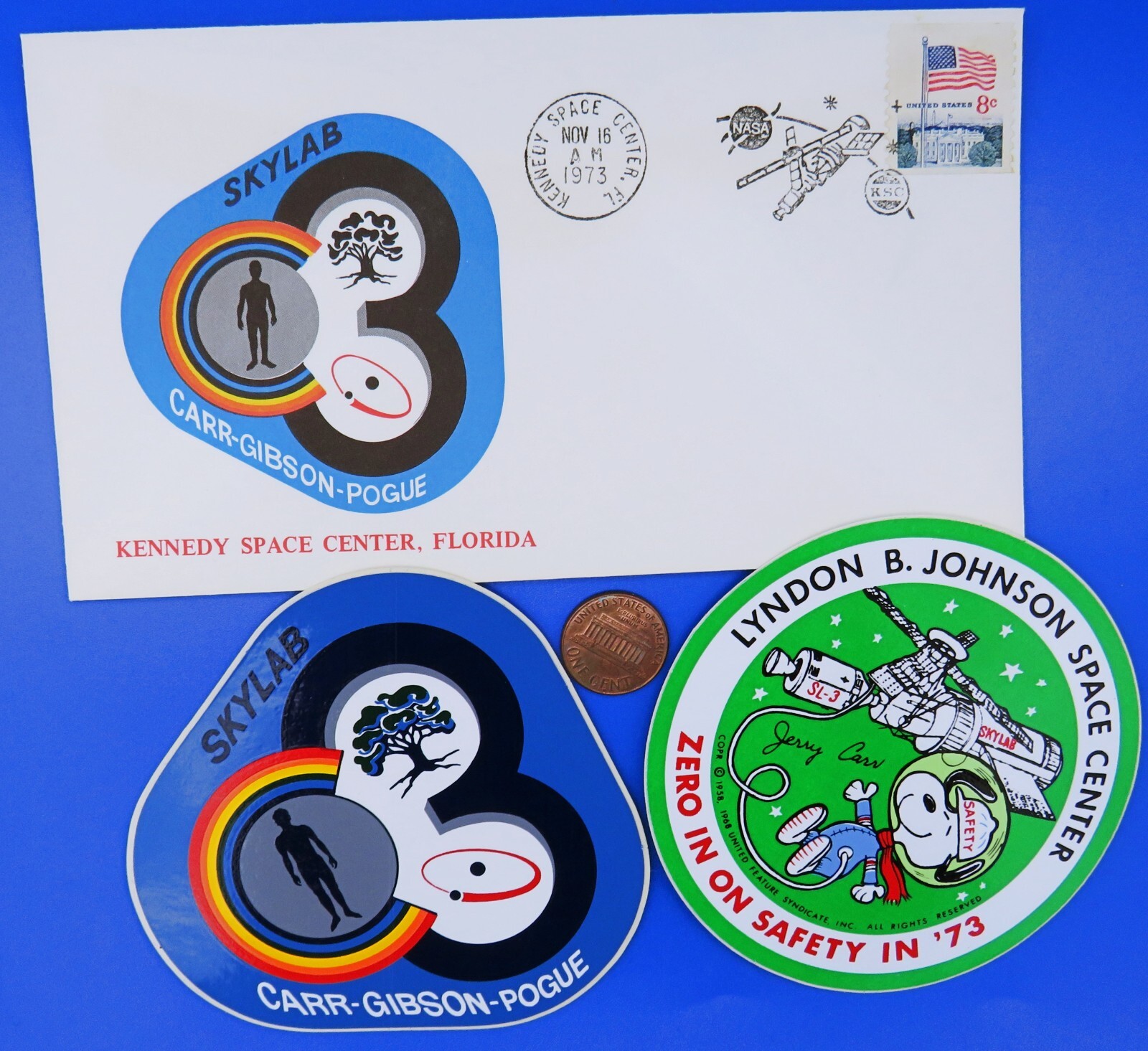 NASA SKYLAB 3 Postal Cover Envelope + STICKER Pair Jerry Carr Johnson Space Ctr