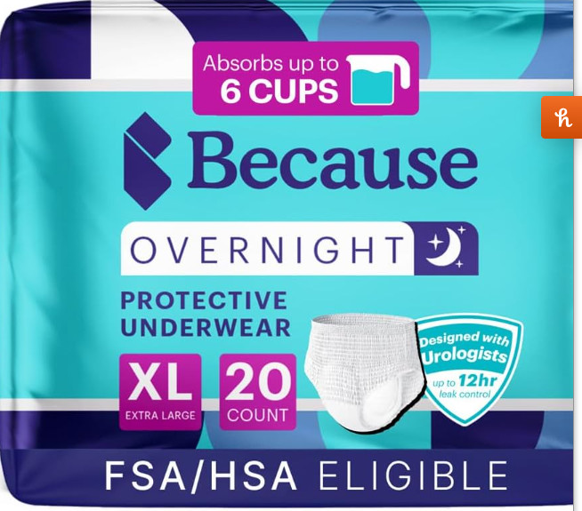 Because Overnight Protective Underwear Size XL 20 Count