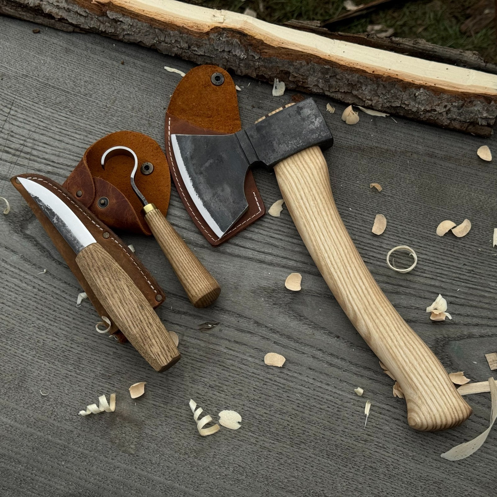 Wood Carving Tool Kit Hand-Forged for Spoons Carbon Steel Ash Handle Gift Him.