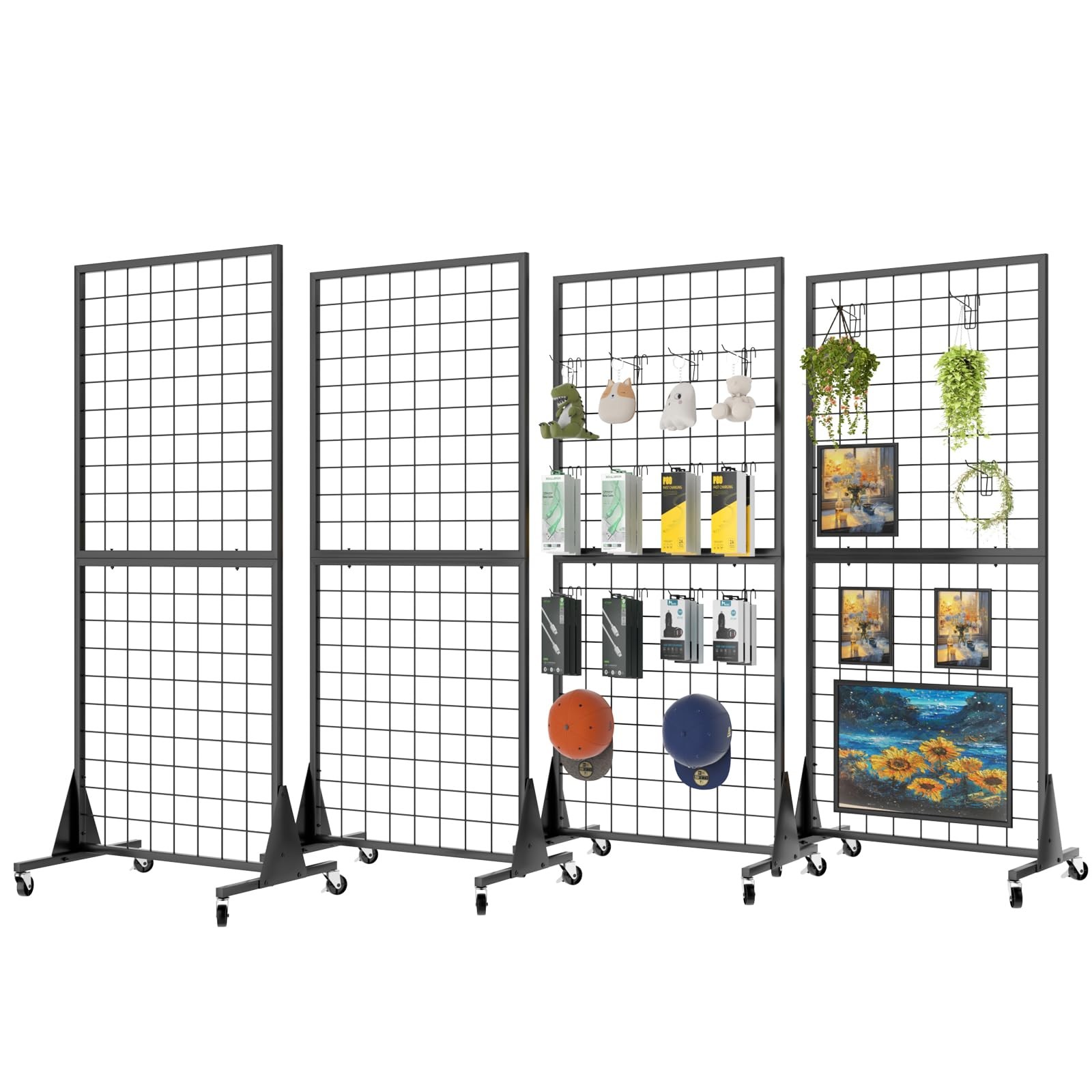 2' x 5.5' Grid Wall Panels Standing Wire Grid, Study Display Rack with T-Base...