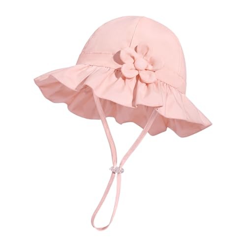 Baby Girl Wide Brim Bucket Hats with UPF 50+ Outdoor 6-12 Months Pink -Petal