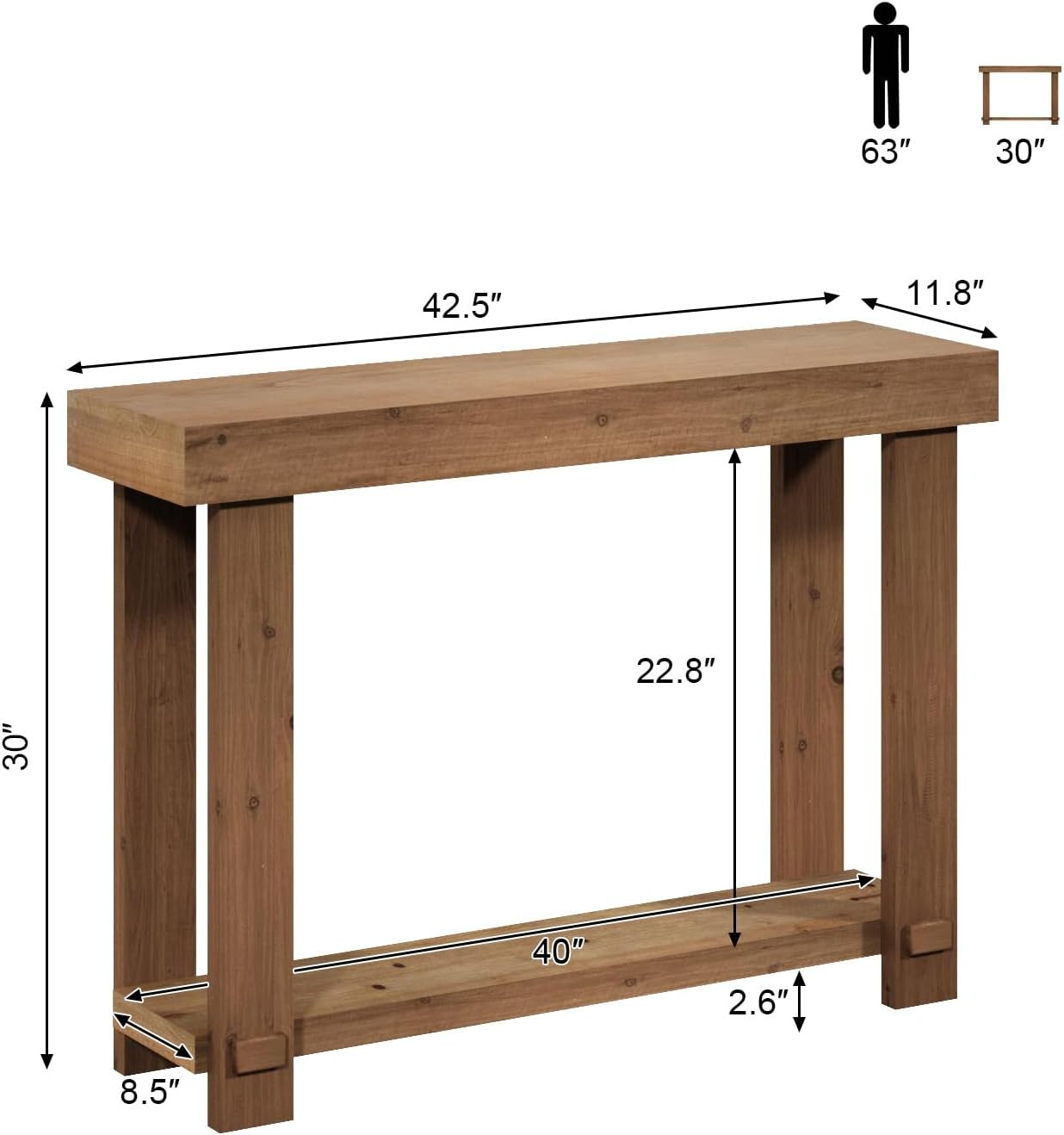 42.5" Solid Wood Console Table, Small Farmhouse Entryway Table | with Storage Sh