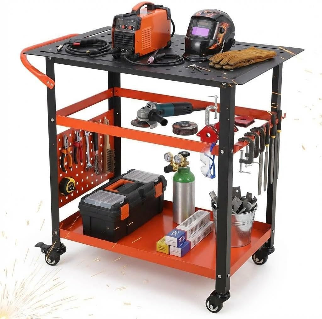 Heavy-Duty Welding Table with Wheels, 36"X24" Portable Welder Workbench with 5/8