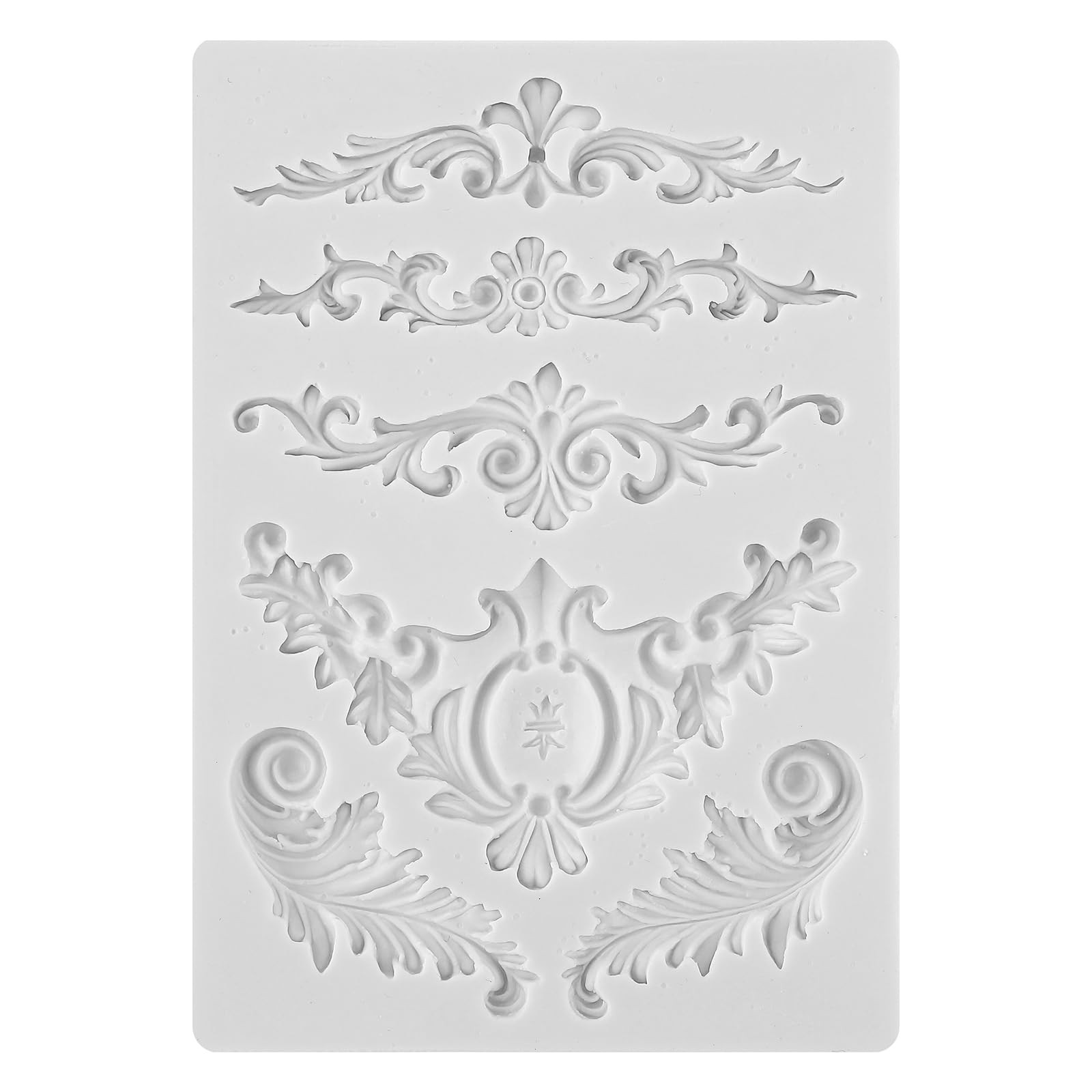 Baroque Style Curlicues Scroll Lace Emboss Border Relief Flower Gray