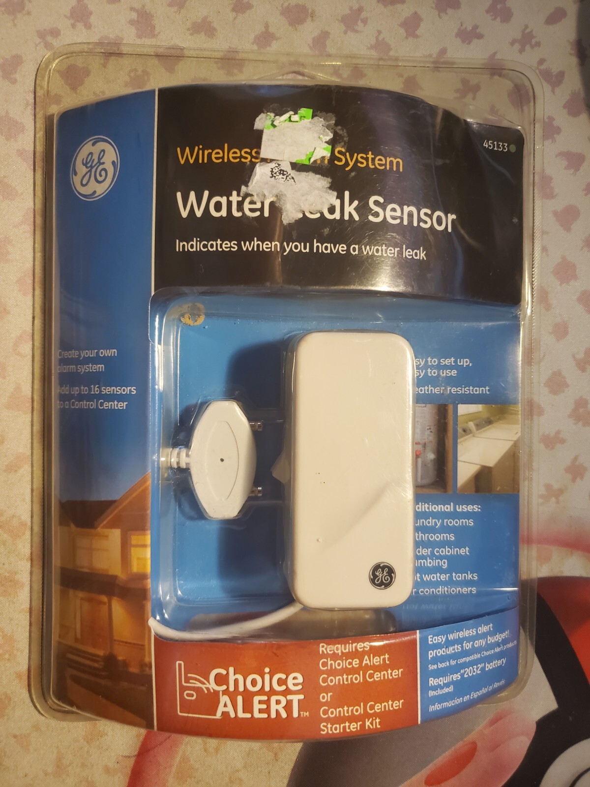 K168 GE Choice Alert 45133 Wireless Water Leak Sensor For 45129 Control Center