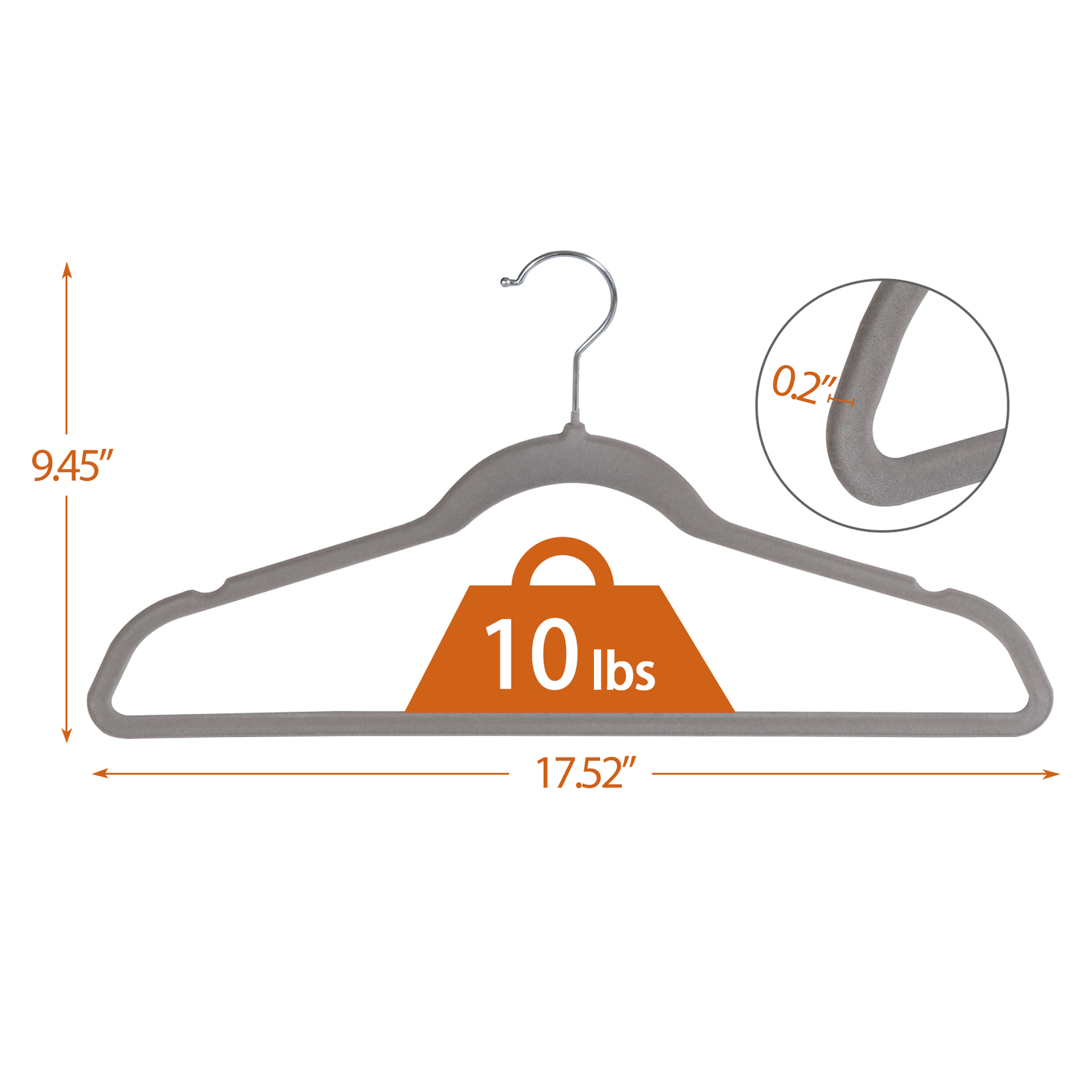 100PCS Grey Velvet Hangers Non-Slip Clothes Hangers Premium 360° Swivel Hook