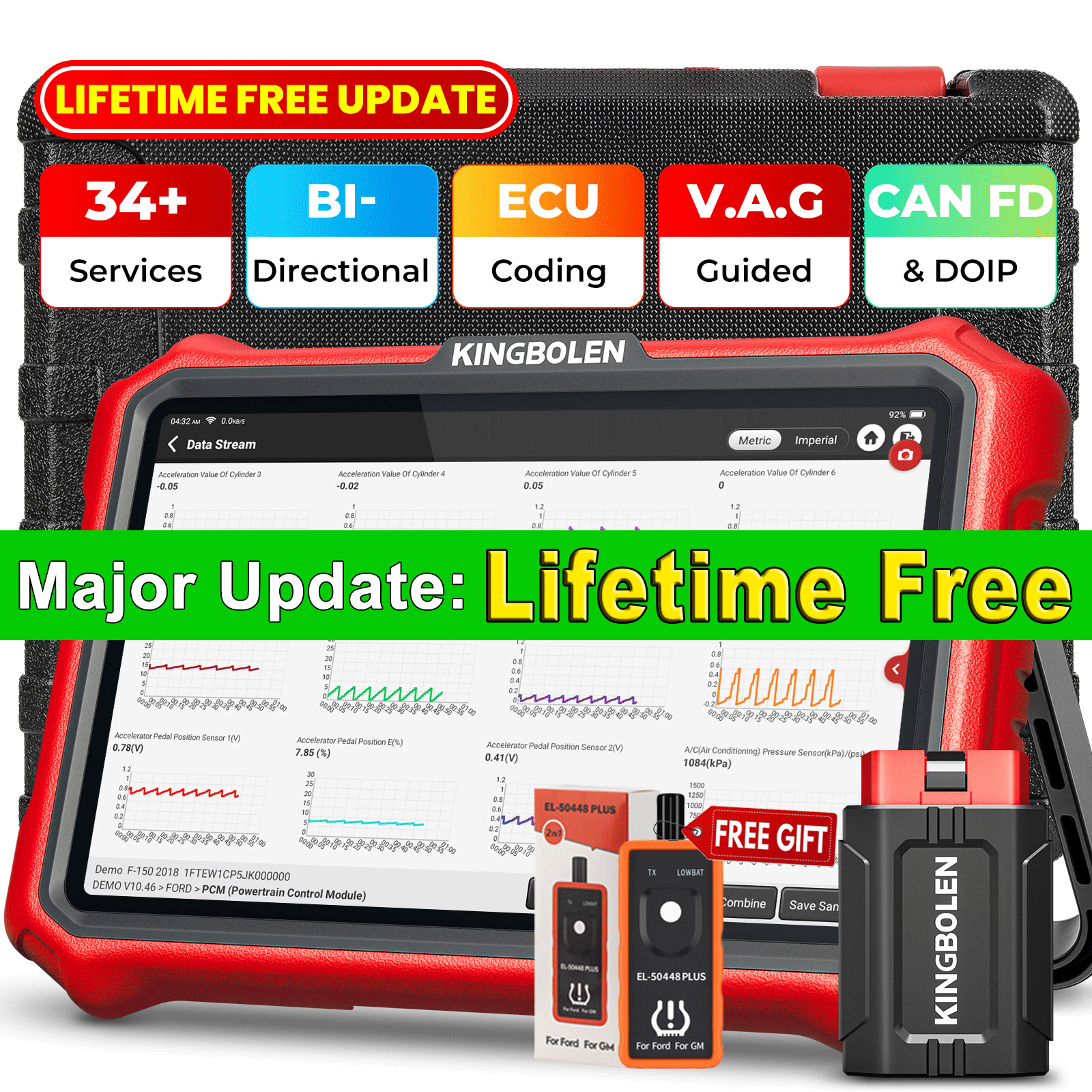 KINGBOLEN K8 PRO OBD2 Scanner Auto Bidirectional Diagnostic Tool ECU KEY Coding