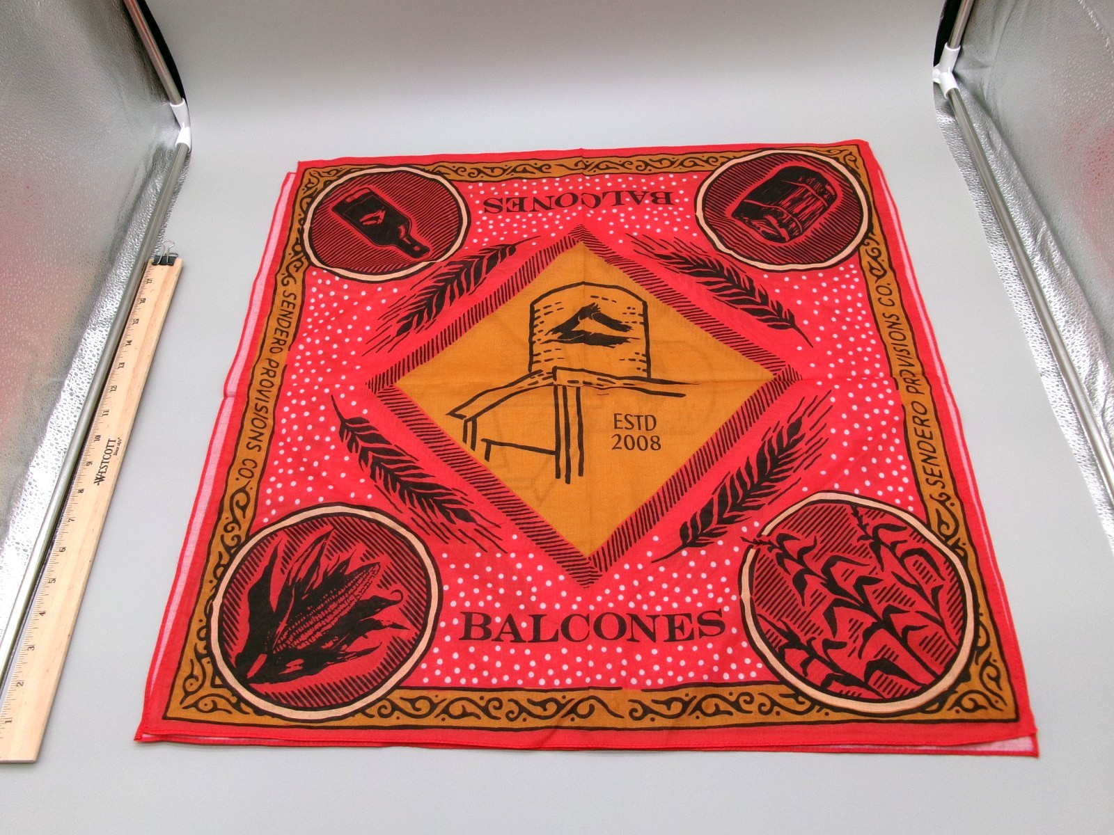 Set of 2 Balcones Whiskey Distillery Promotional Bandanas Red 23"x23"