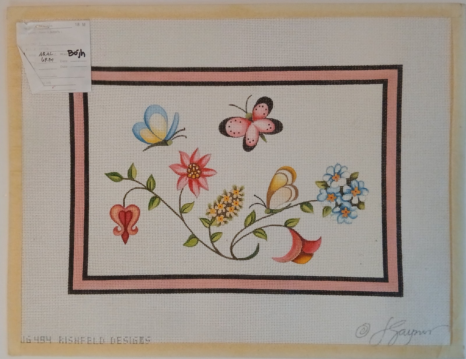 Rishfeld Designs Butterfly Floral Gaynor Hand Painted Needlepoint Canvas**READ**