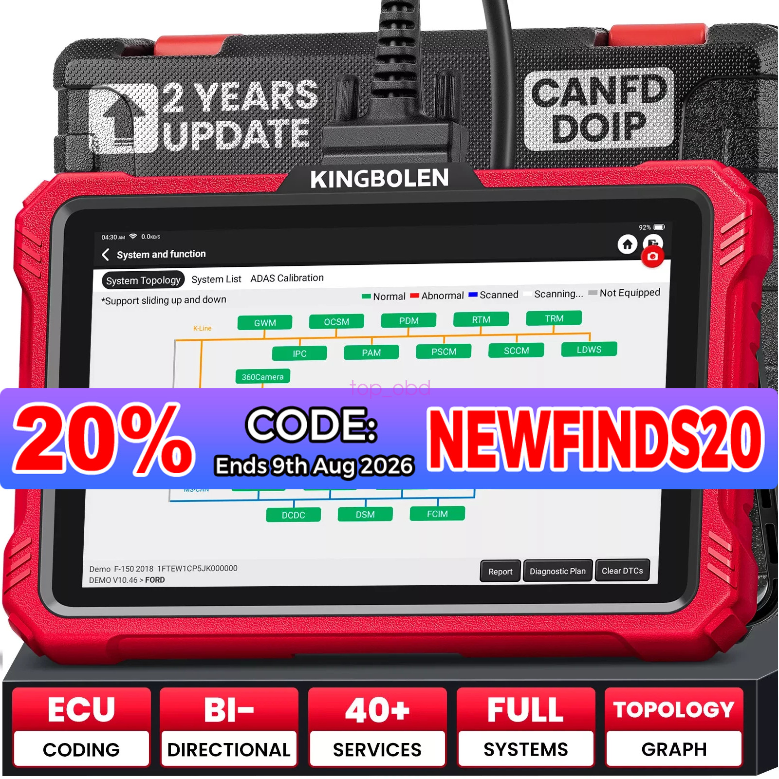 Kingbolen K10 ELITE OBD2 Car Diagnostic Tool Bidirectional Scanner Key Coding
